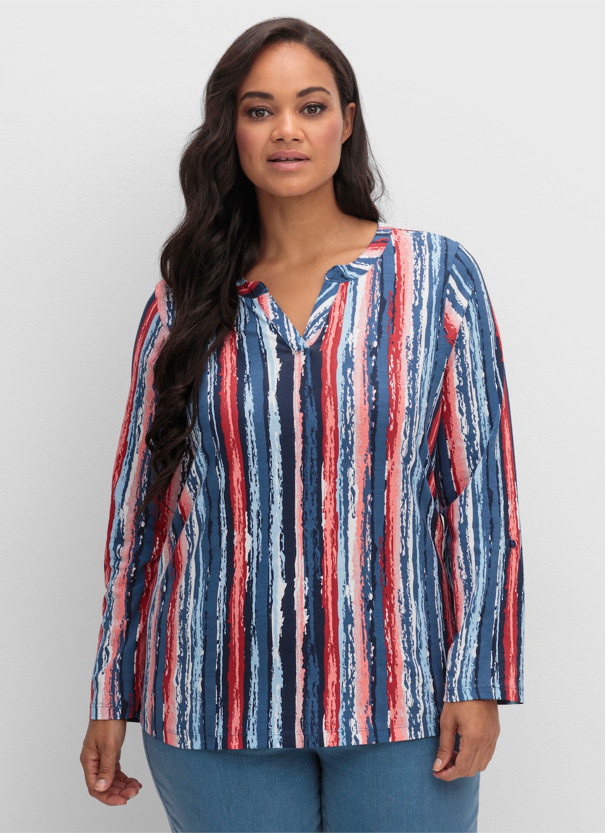 Langarmshirt - marine-erdbeere-bedruckt