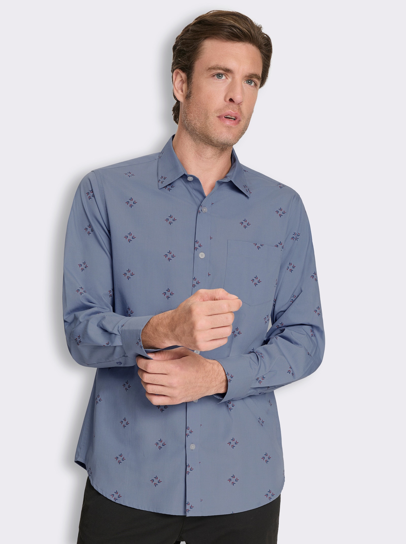 Langarmhemd mit Allover-Print - taubenblau