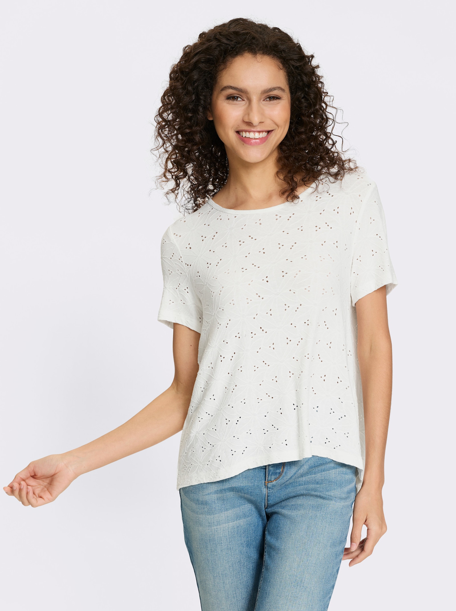 heine Kanten shirt met ritssluiting - ecru