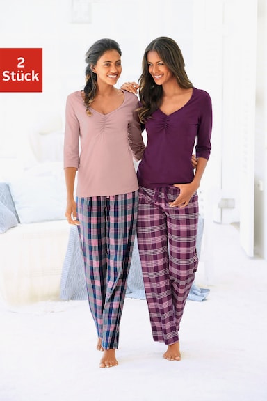 Vivance Dreams Pyjama - roze geruit, bordeaux geruit