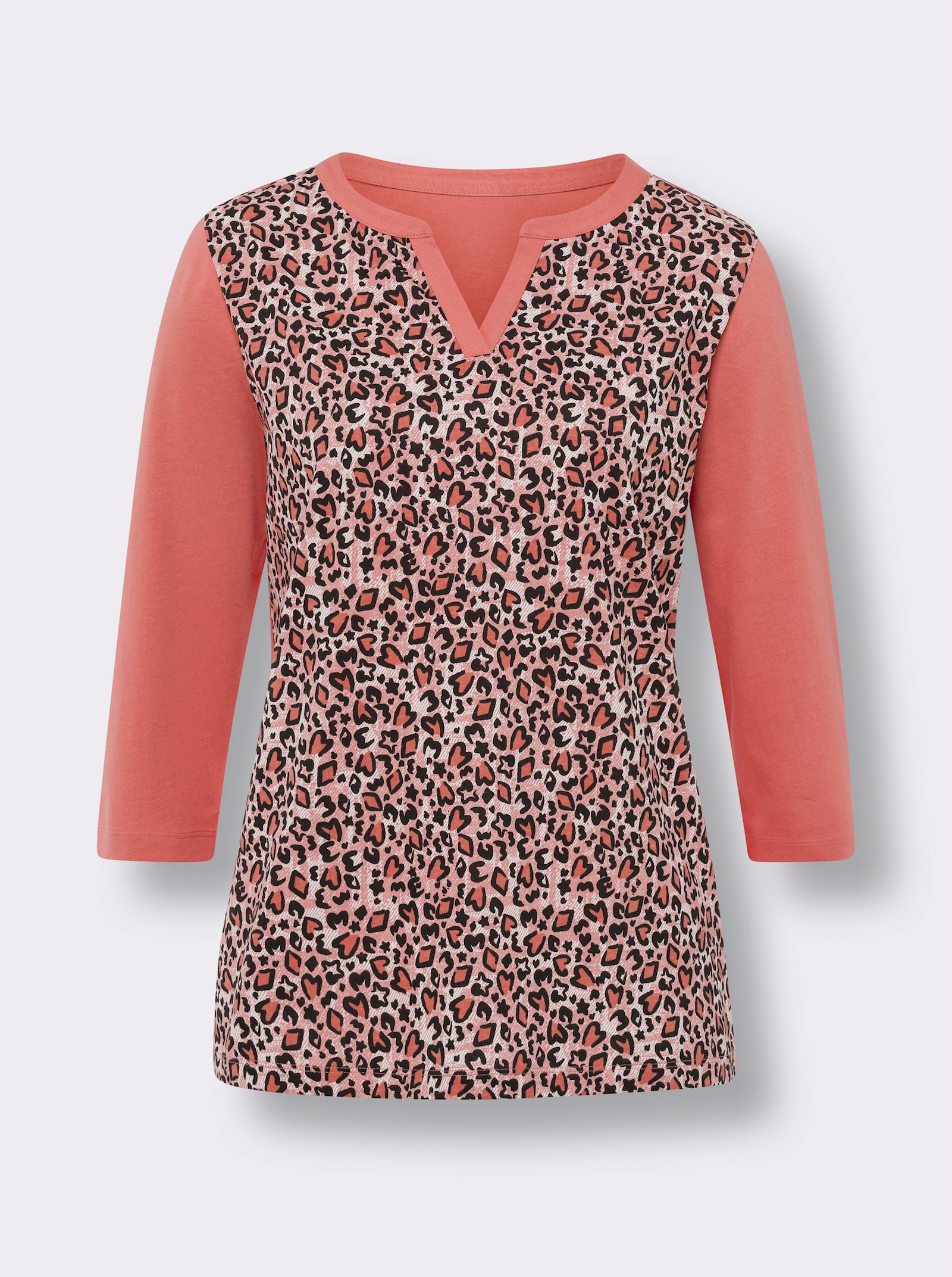 3/4-Arm-Shirt mit Animalprint - grapefruit-schwarz-bedruckt