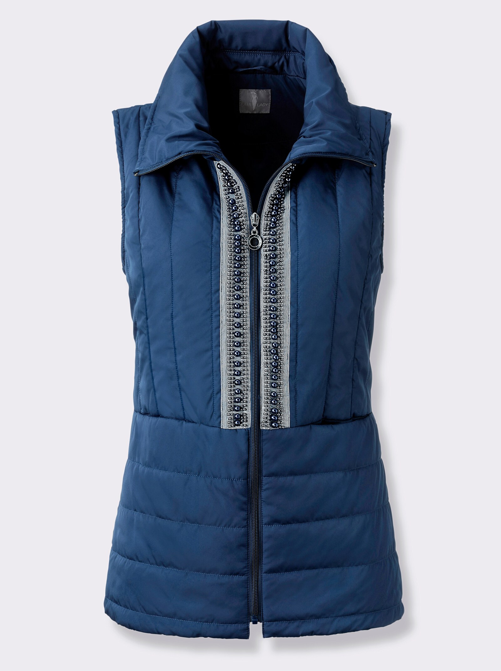 Steppweste mit Zierperlen am Reißverschluss - dunkelblau