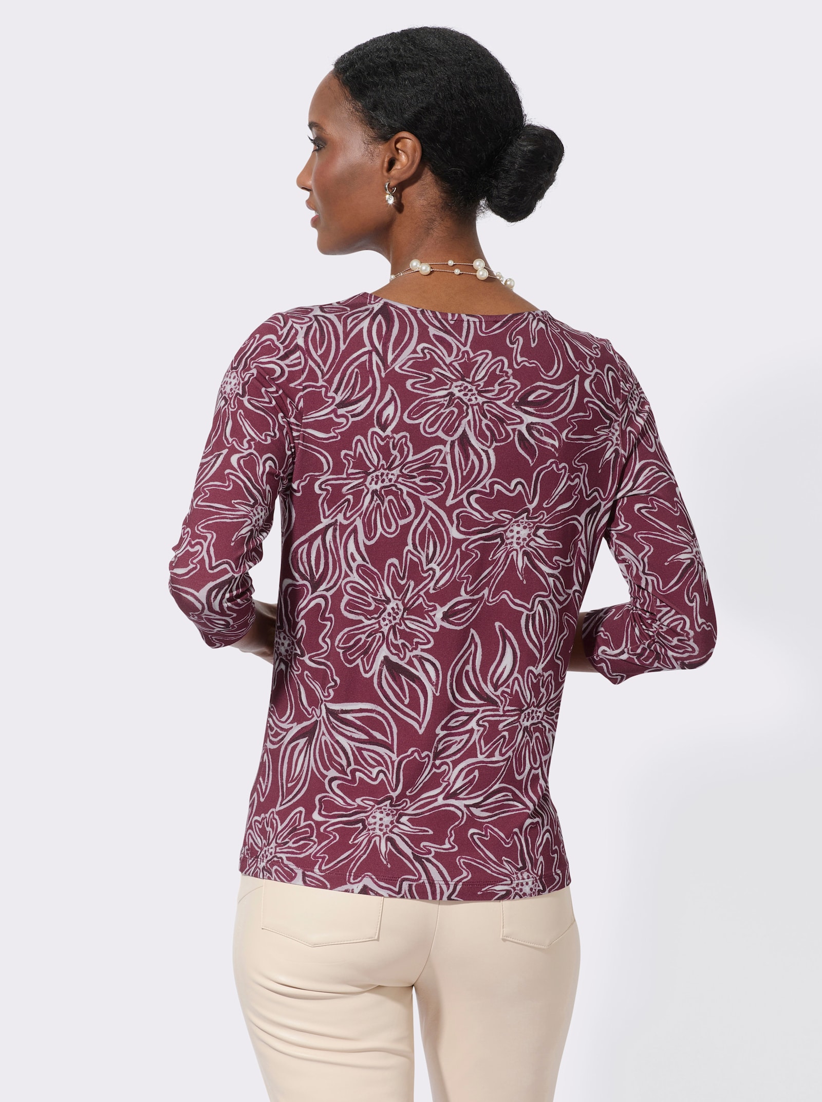 T-shirt à manches 3/4 imprimé - bordeaux-parme imprimé