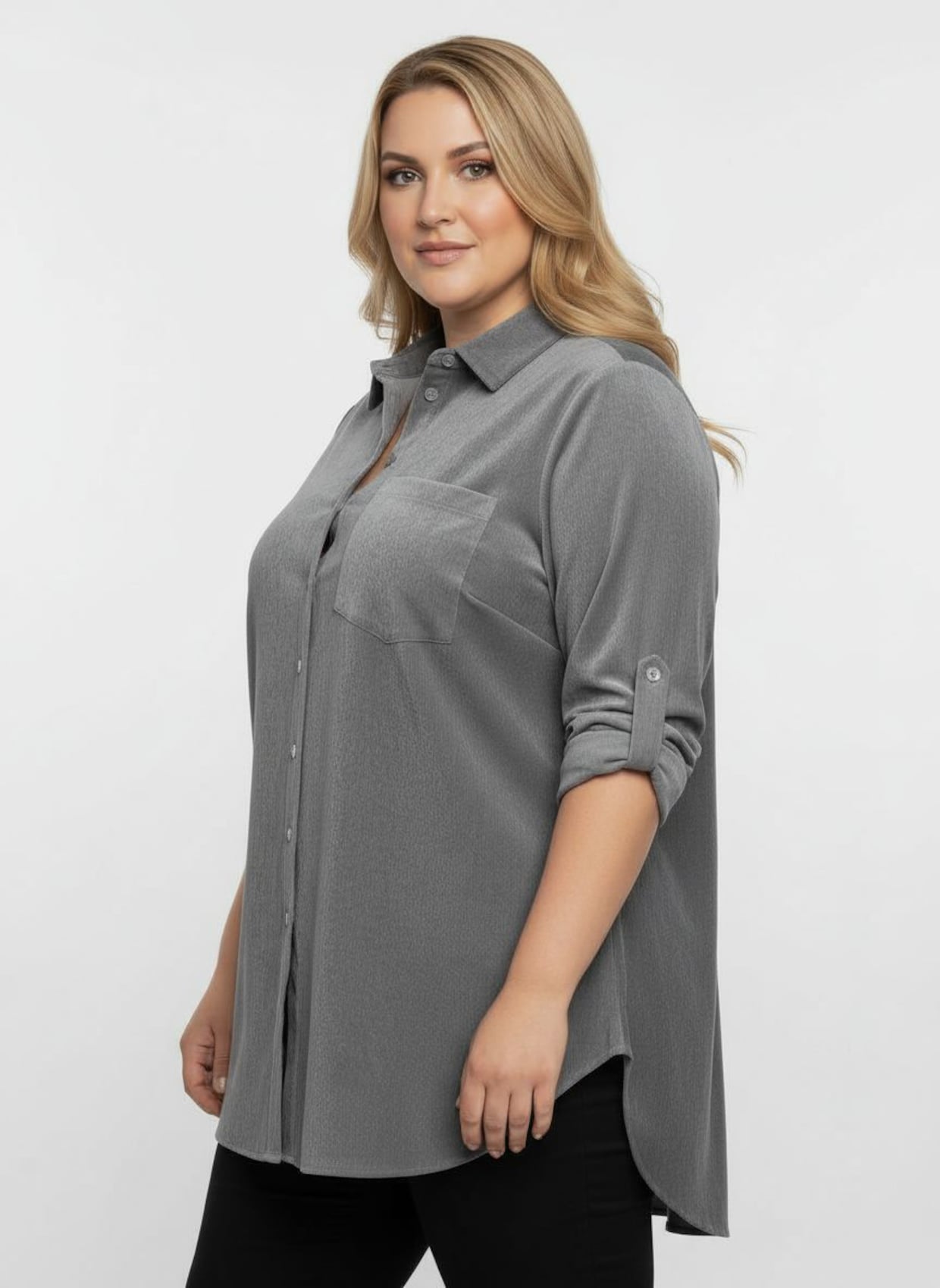 Longbluse mit krempelbaren Ärmeln - steingrau