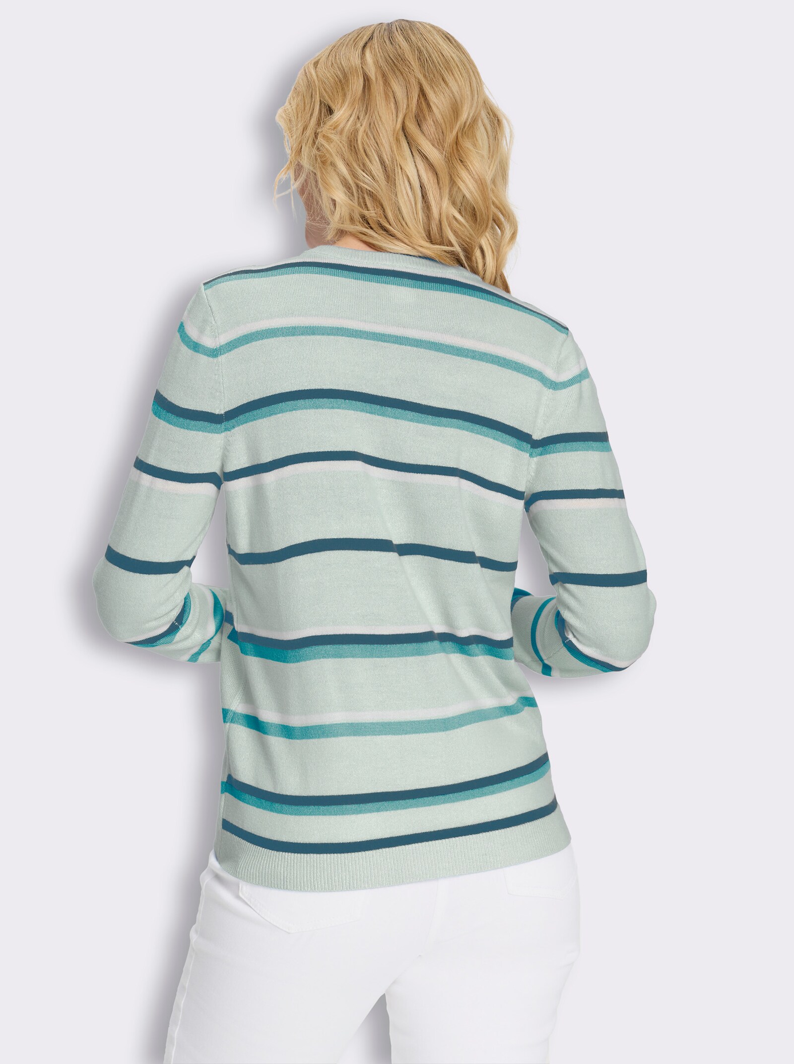 Langarm-Pullover in Jacquard-Streifenmuster - zartmint-ozean-gemustert