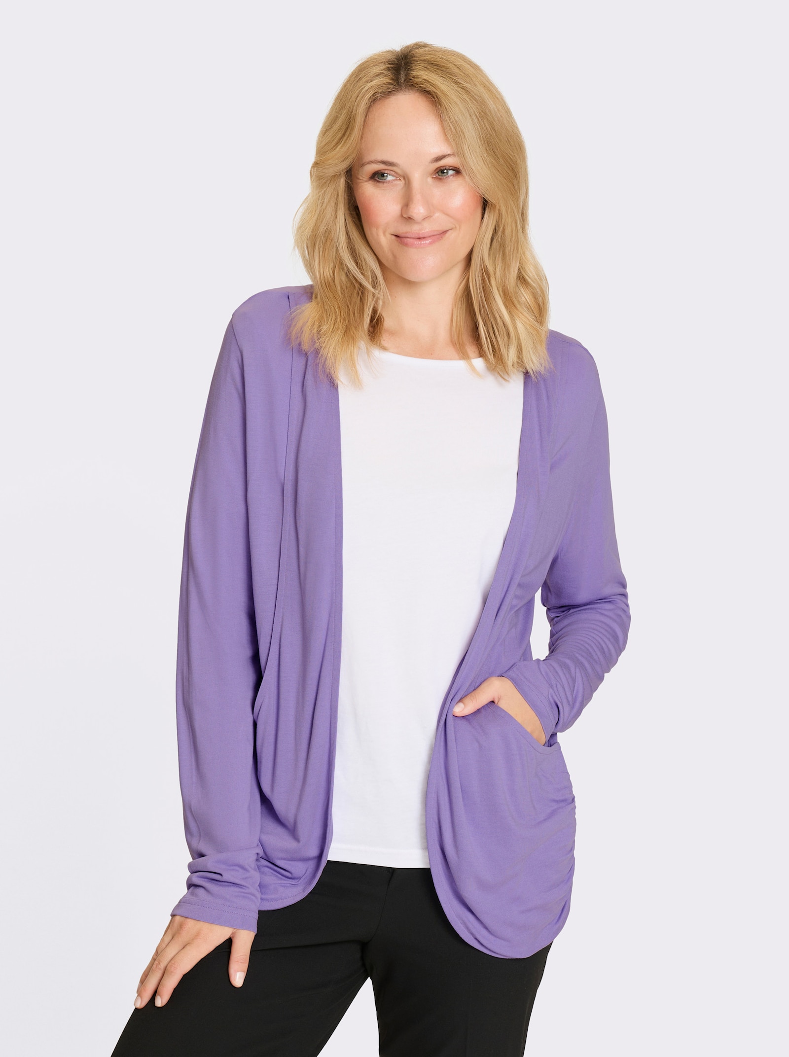 Kabátik, vpredu dve vrstvy - levanduľová