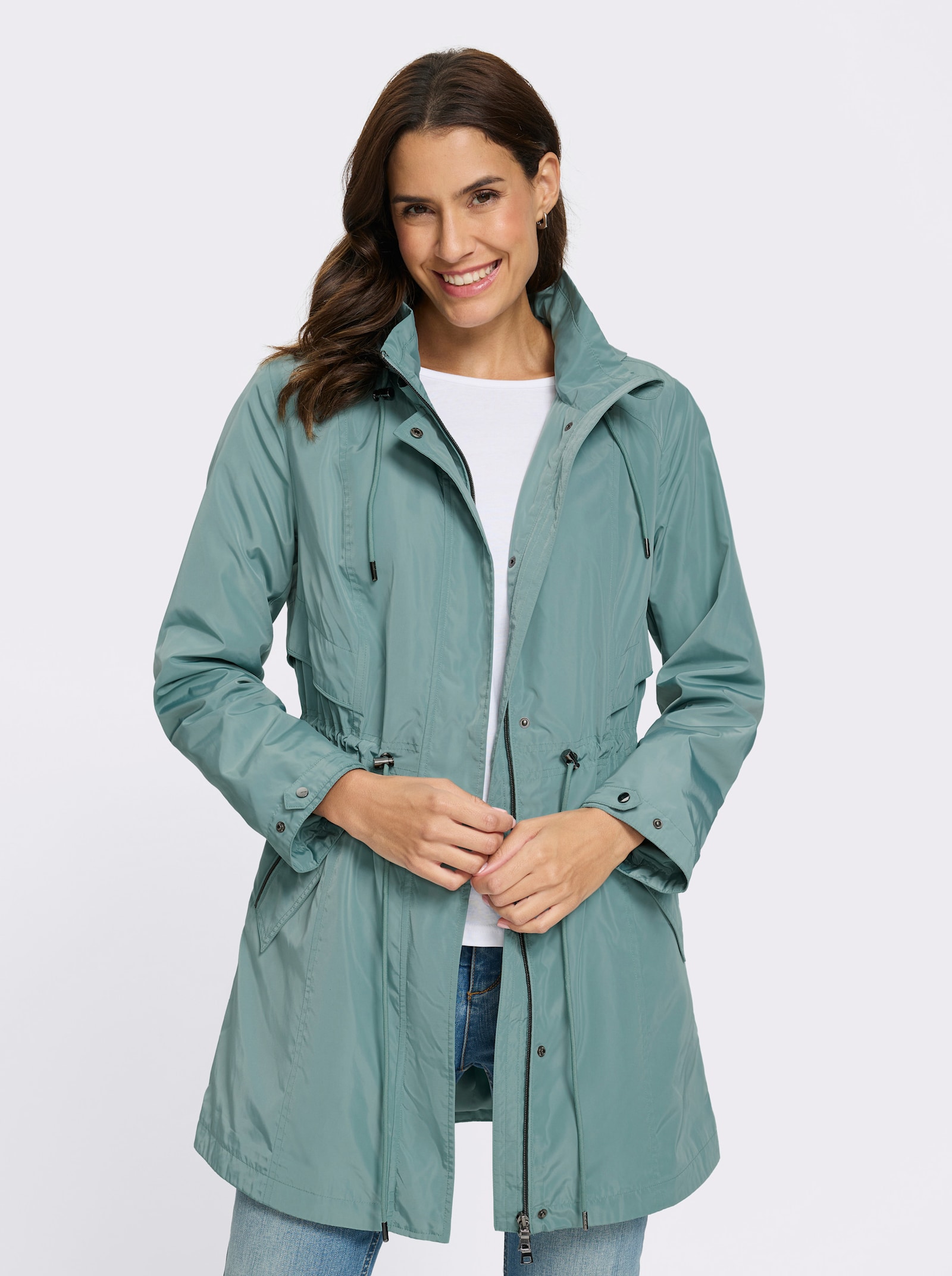 Longjacke mit 2-Wege-Reißverschluss - jade