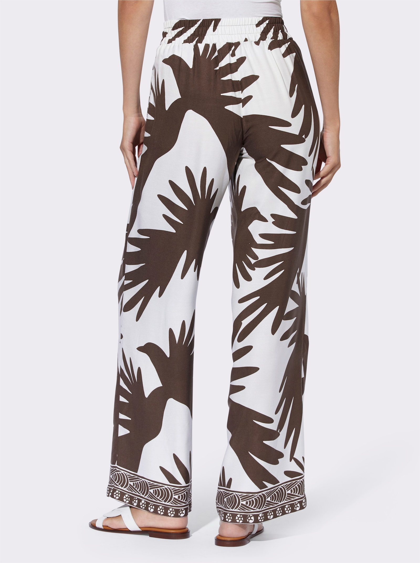 heine Pantalon imprimé avec ceinture élastique au dos - chocolat-blanc imprimé