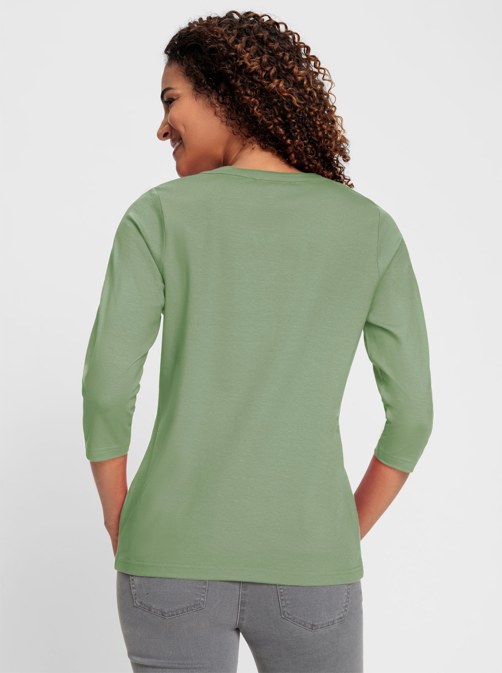 T-shirt à manches 3/4 avec V ouvert - eucalyptus