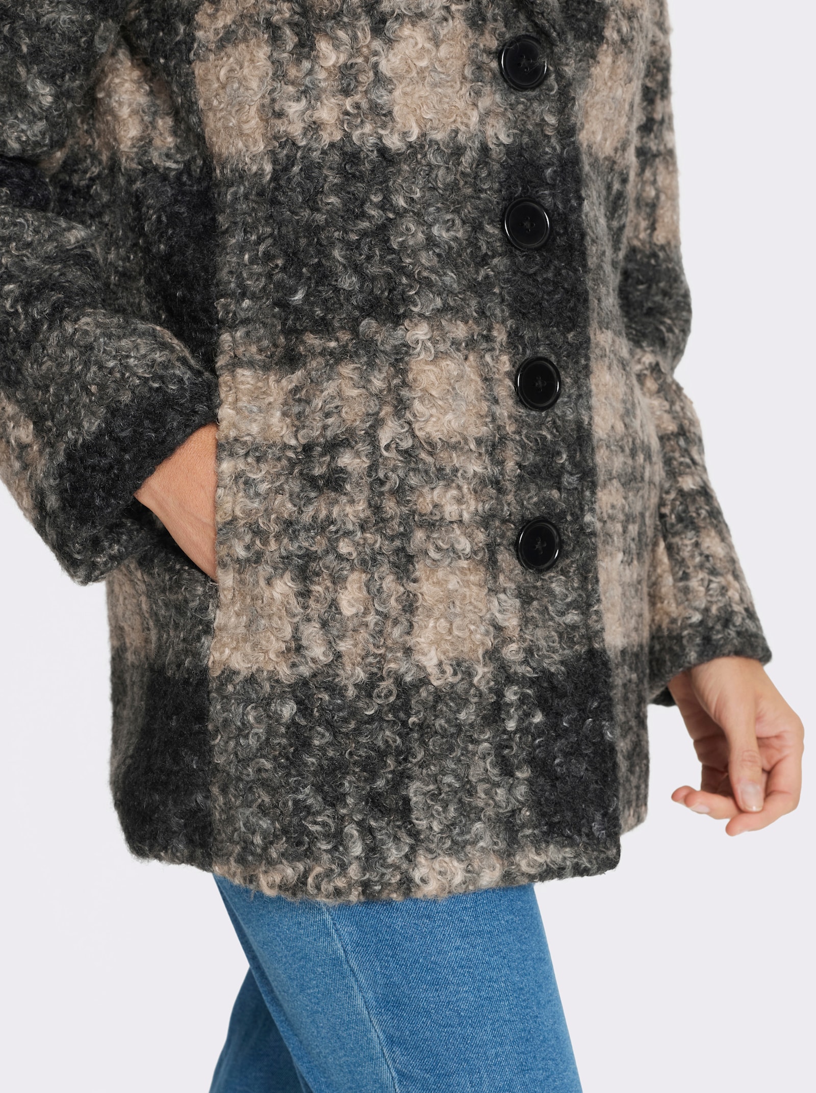 Boucléjack met ruitpatroon - zwart/sesam geruit