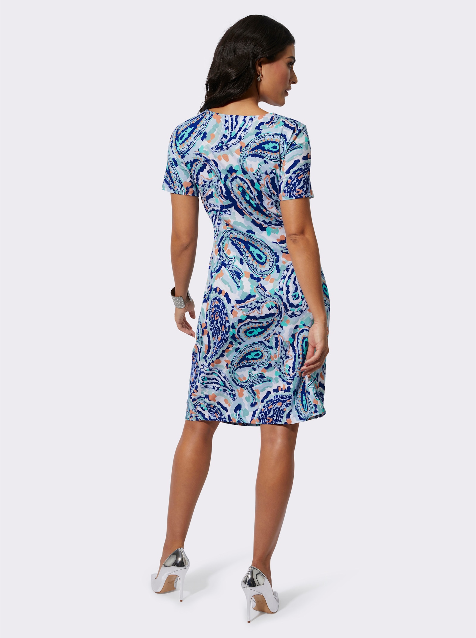 Jerseykleid mit Raffungen - ecru-kalkmint-bedruckt