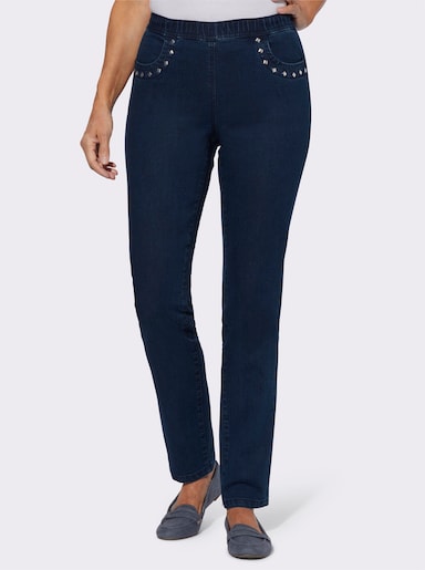 Schlupfjeans mit Metallplättchen - blue-stone-washed
