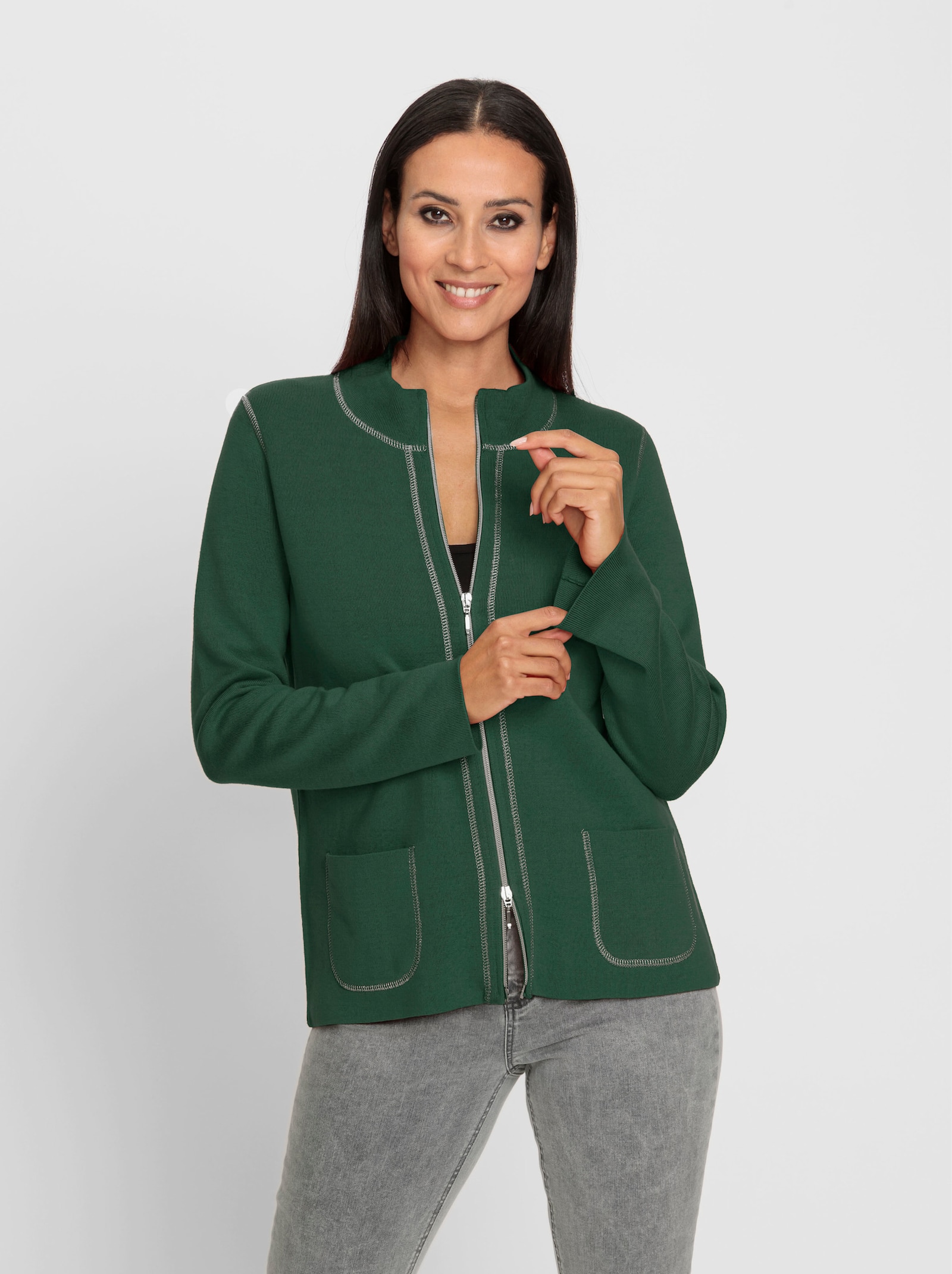 heine Strickjacke mit 2-Wege-Reissverschluss - moos