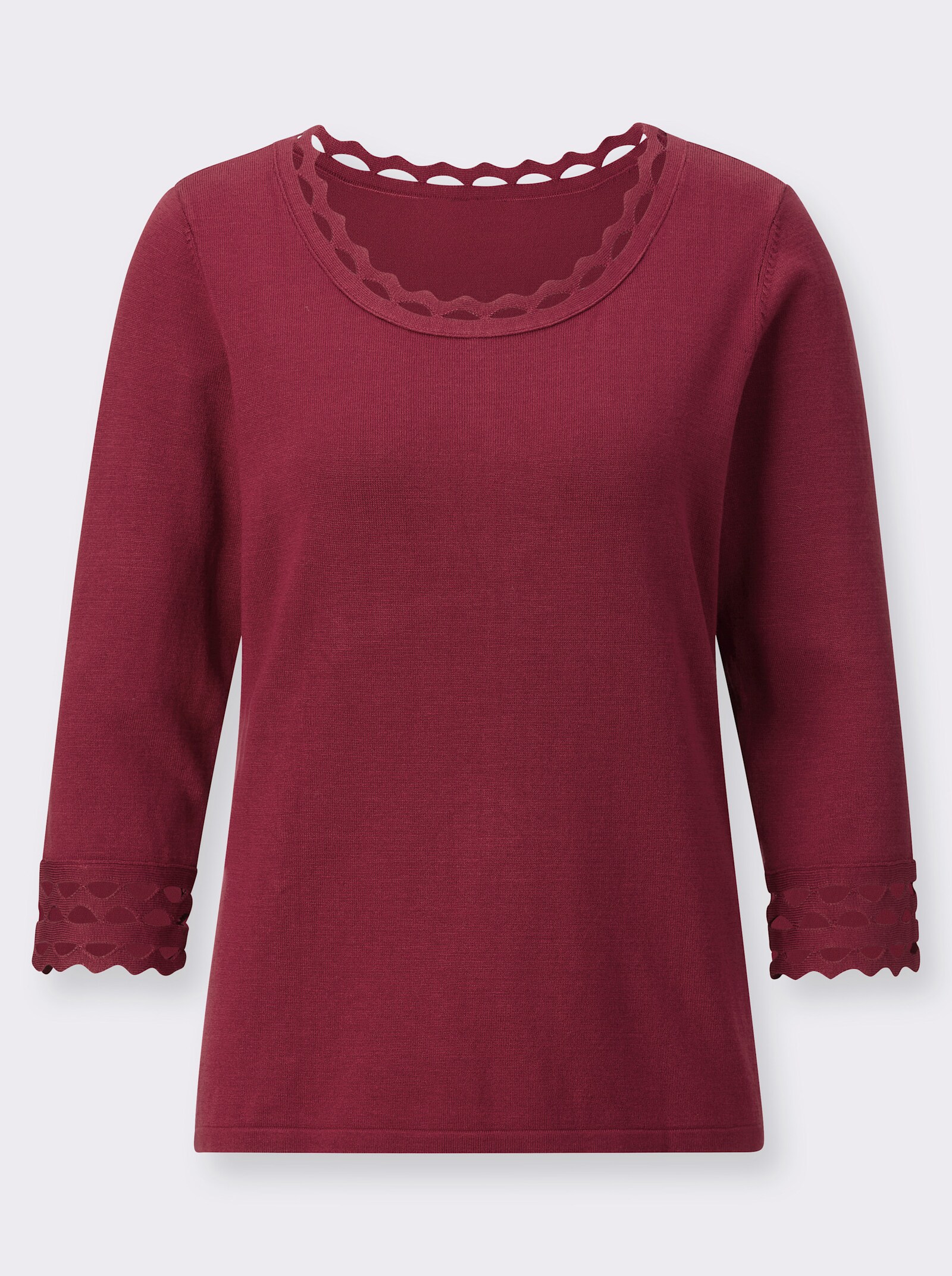 Pullover met 3/4-mouwen in exclusieve materiaalmix - donkerrood