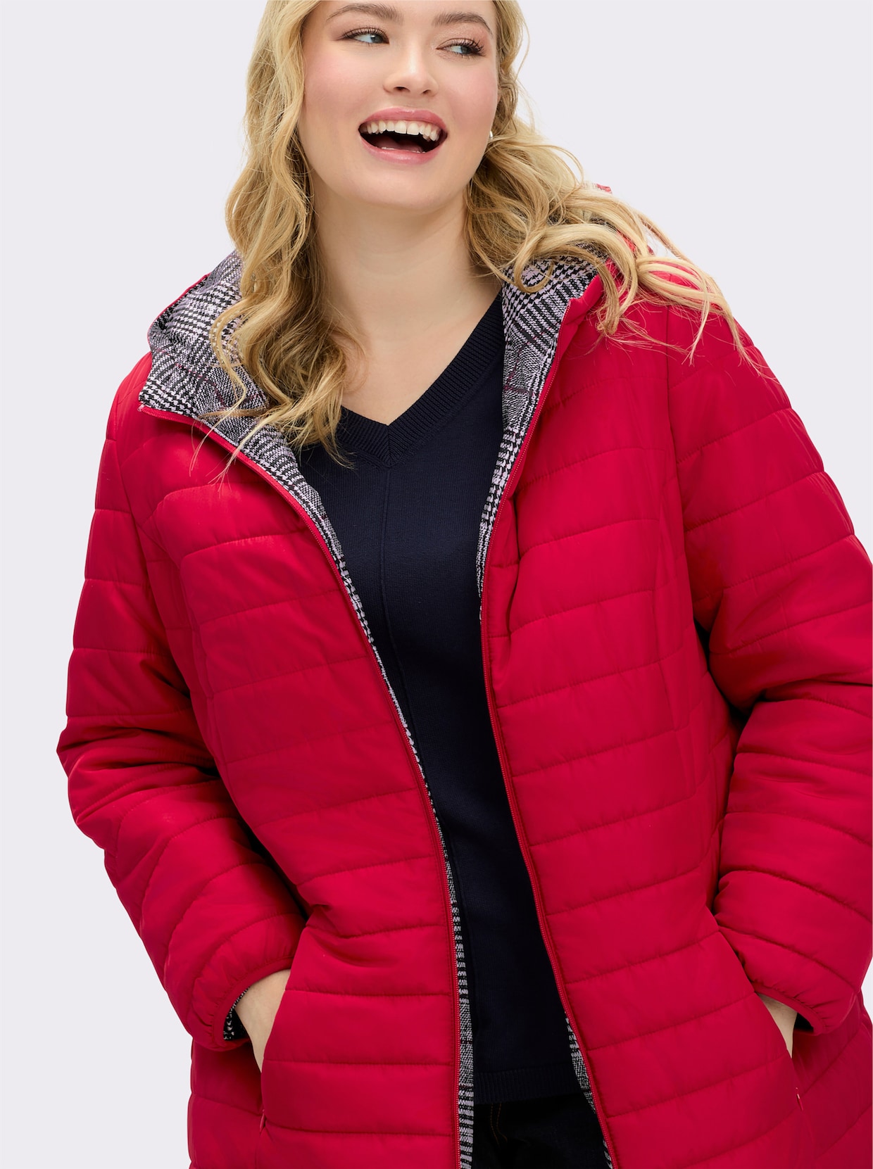 Steppmantel mit Wende-Funktion - rot