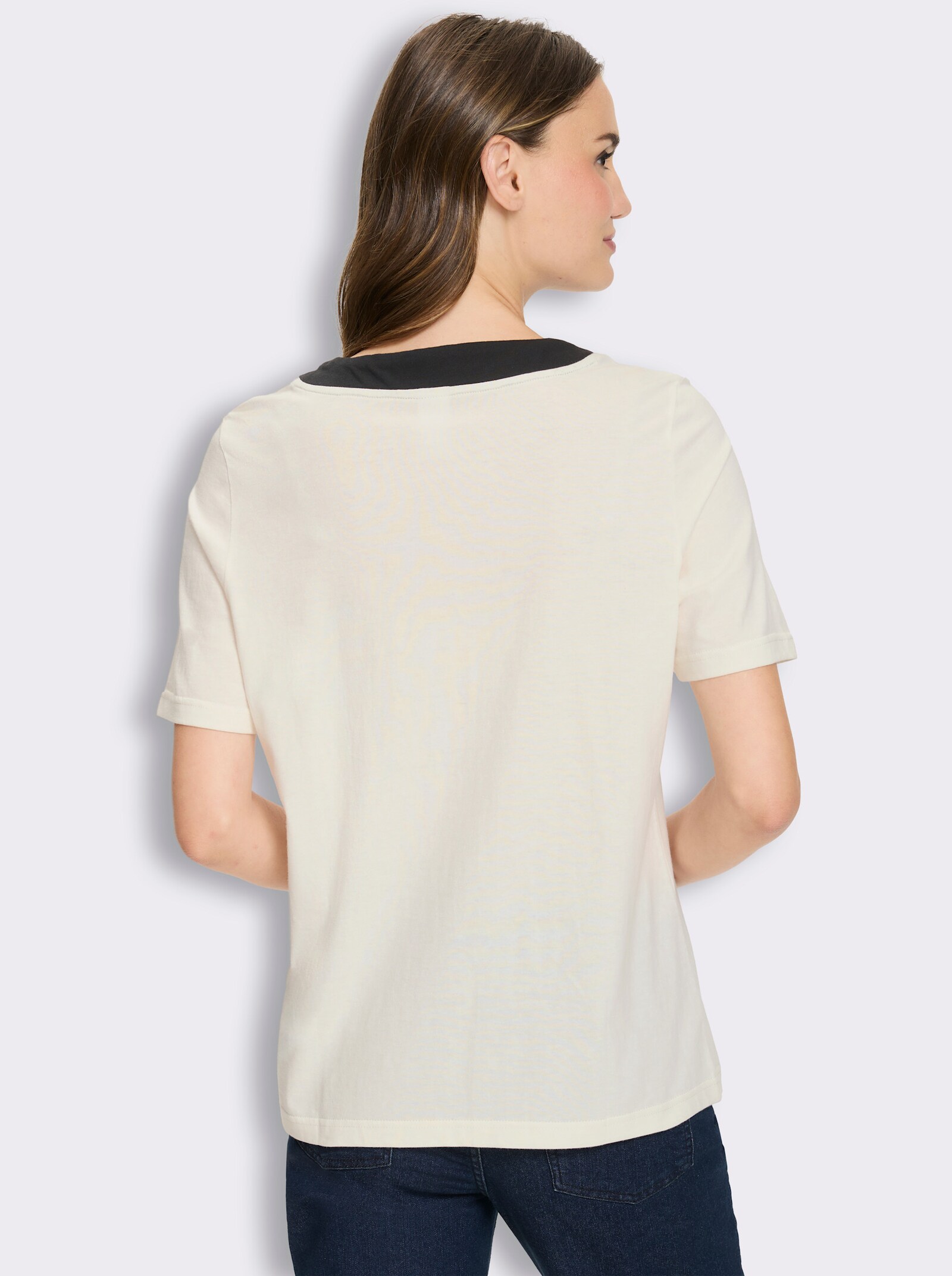 Kurzarmshirt mit Foliendruck - ecru-schwarz