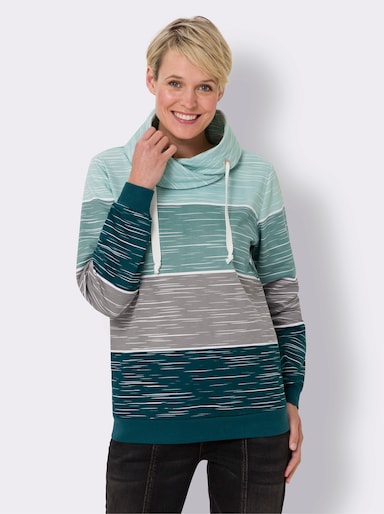 Sweatshirt mit überlappendem Rollkragen - petrol-kalkmint-bedruckt