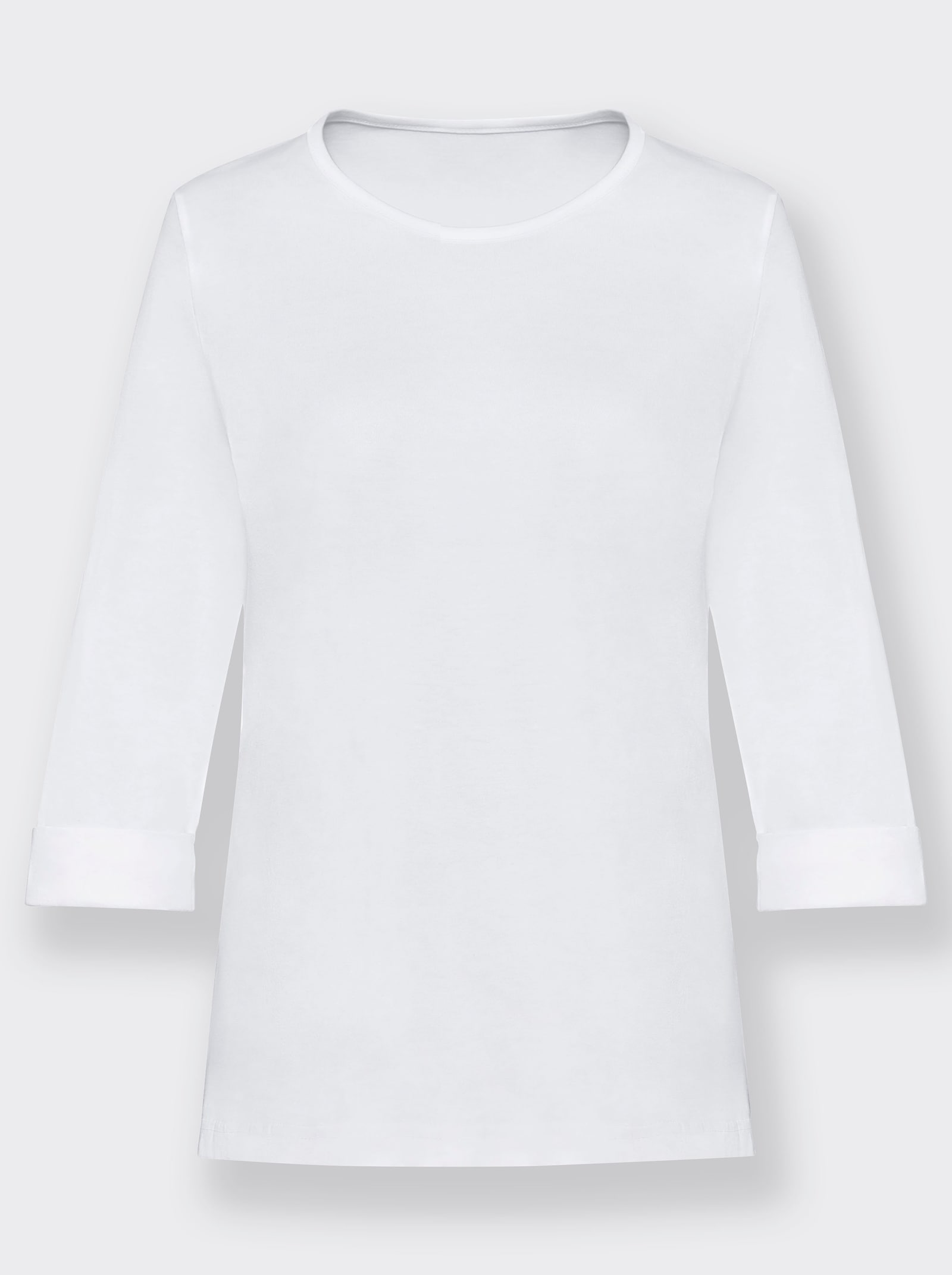 Rundhalsshirt mit 3/4-langen Ärmeln - weiss