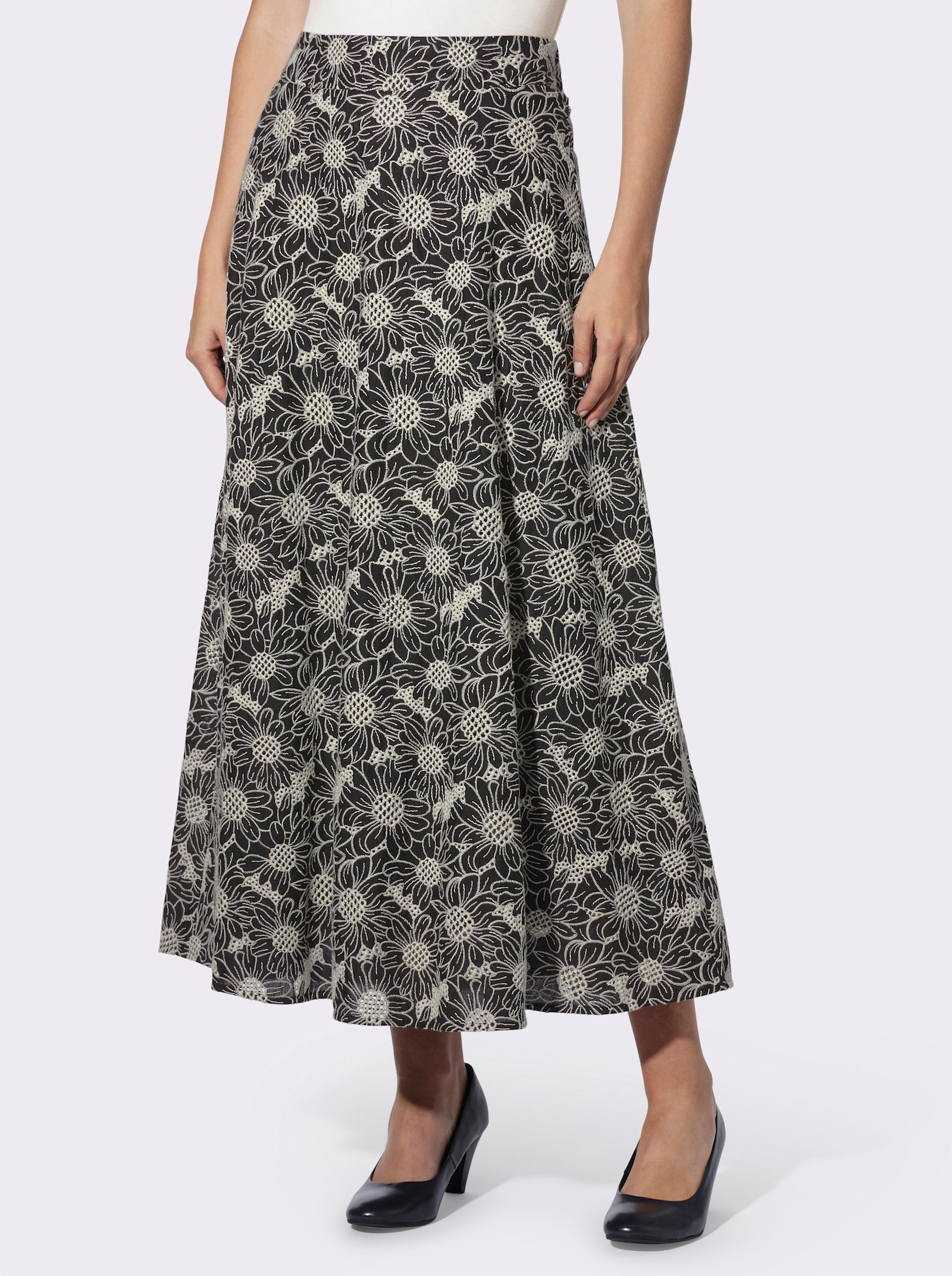 heine Jupe tissée avec dentelle florale - noir-écru à motifs