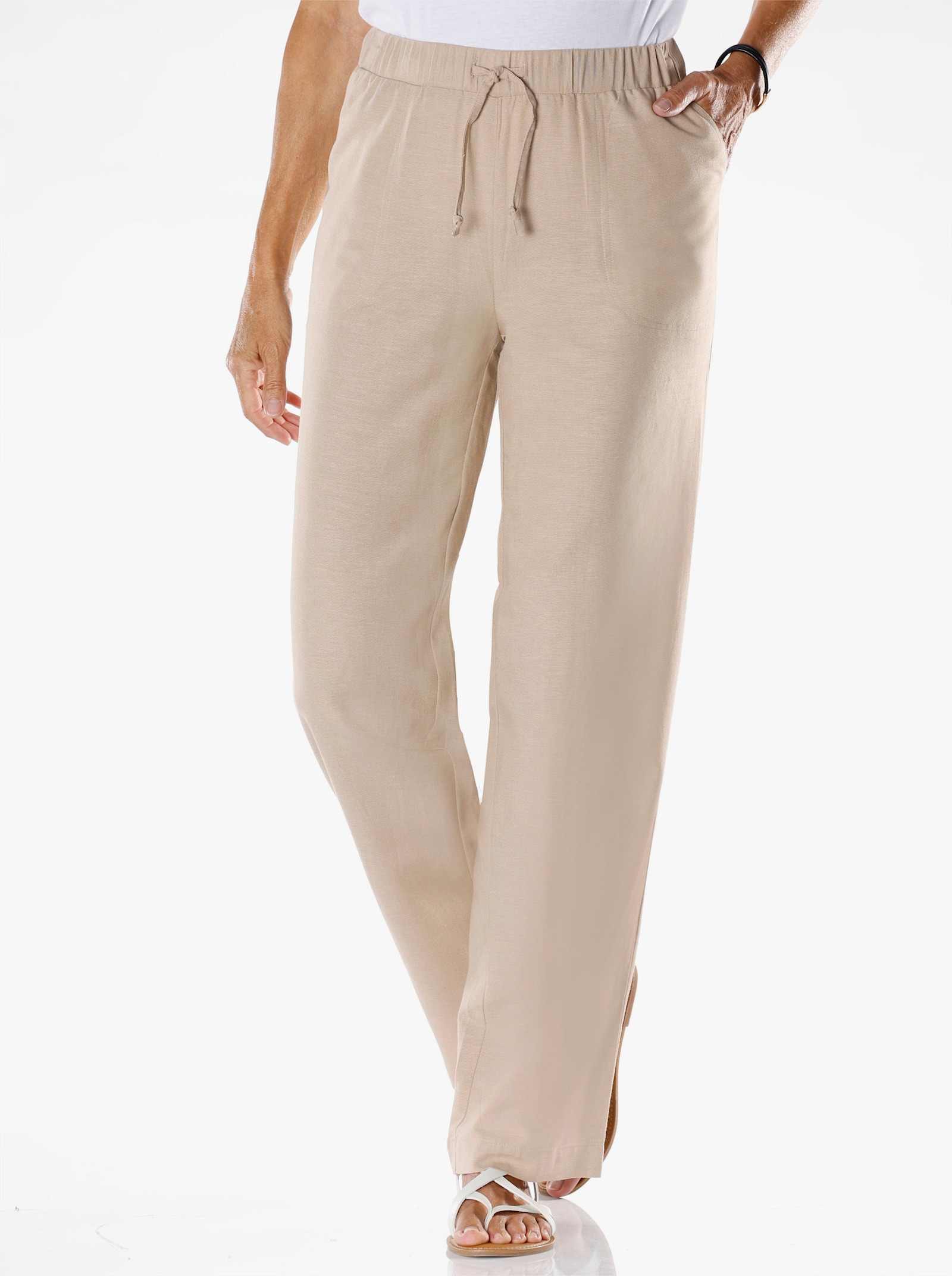 Comfortbroek met bindceintuur - beige