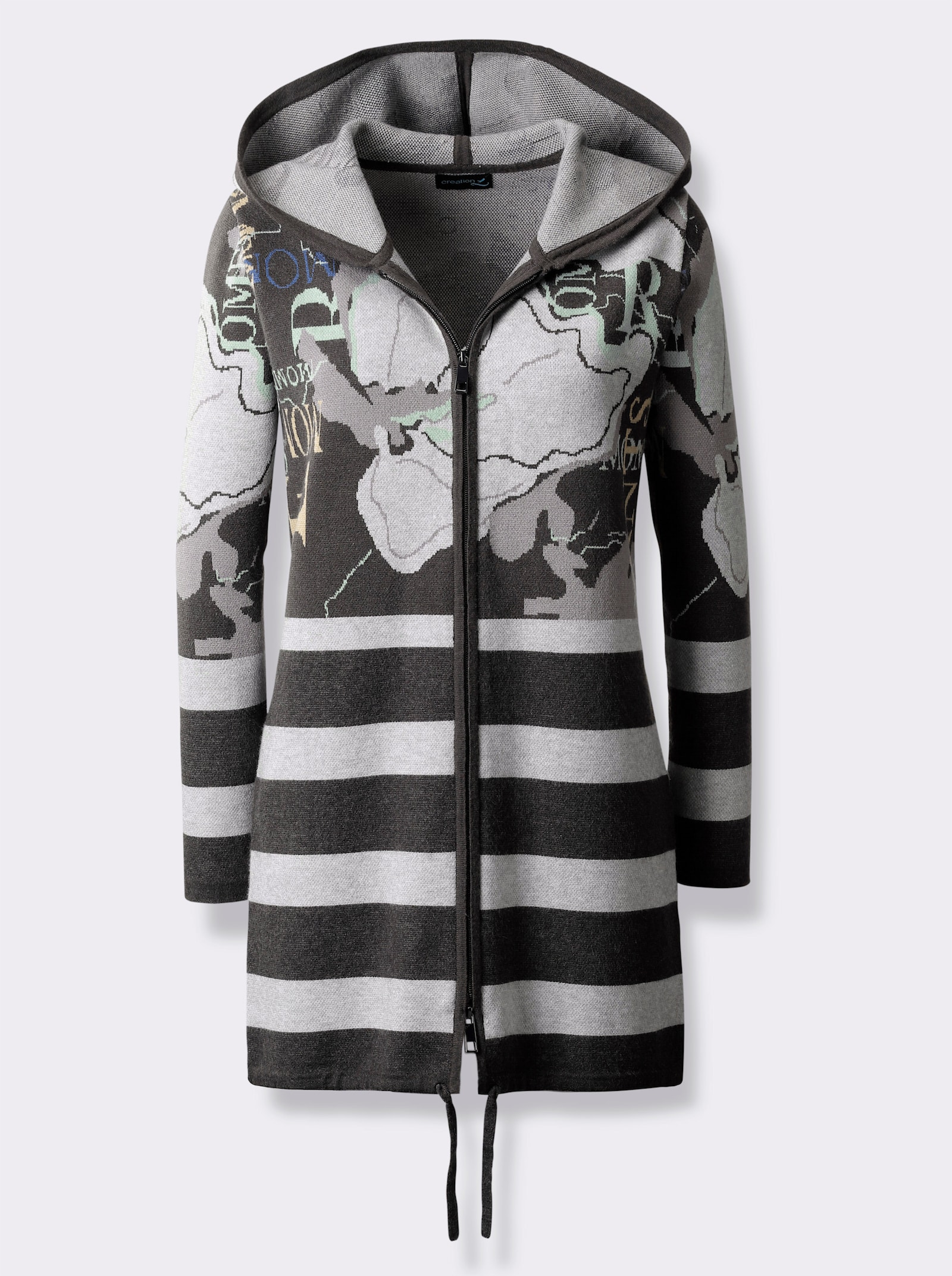 Vest van jacquard met capuchon - grafiet/lichtgrijs gedessineerd