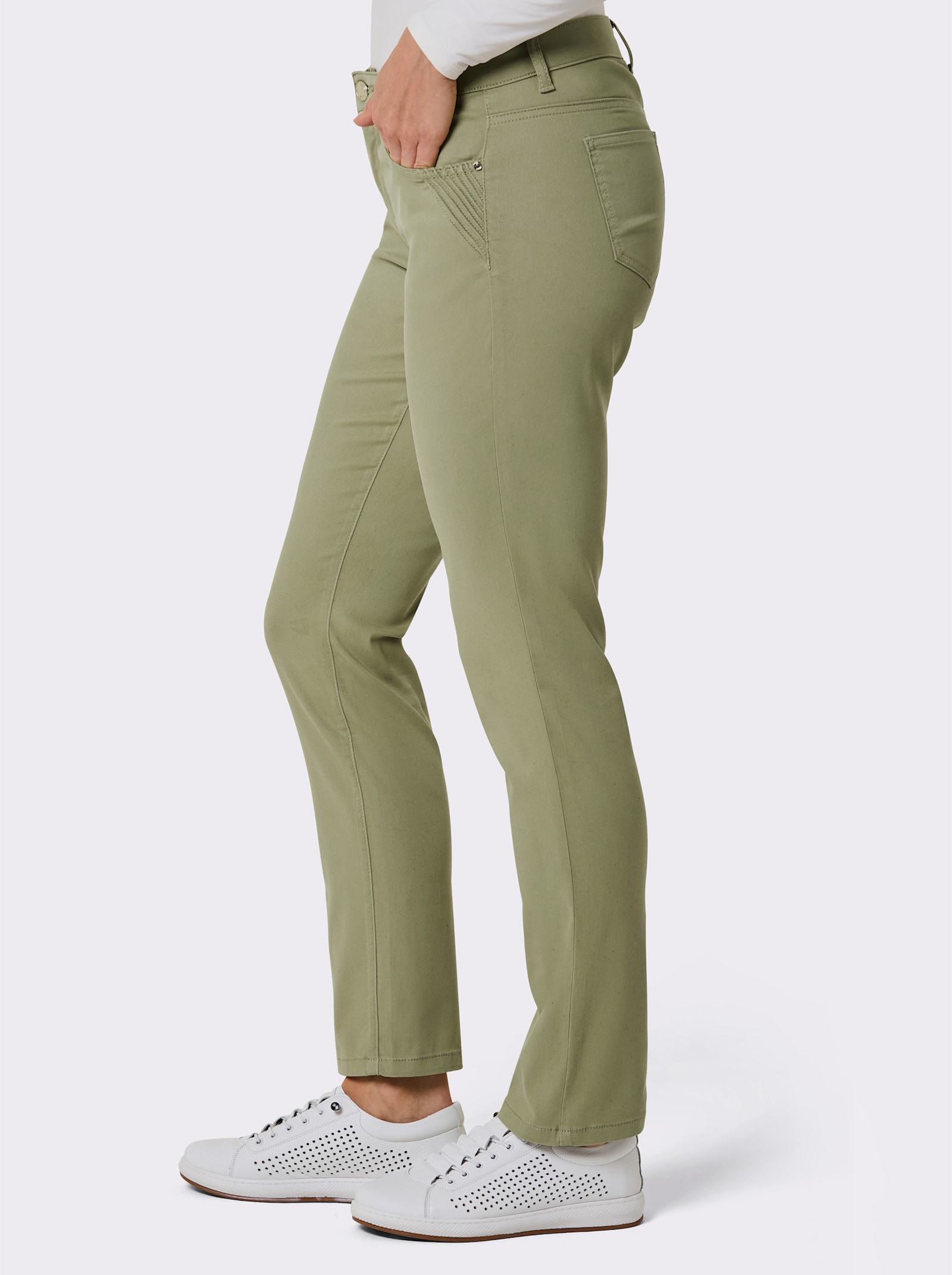 CREATION L PREMIUM 5-Pocket-Jeans mit Biesen-Verzierung an den Taschen - schilf