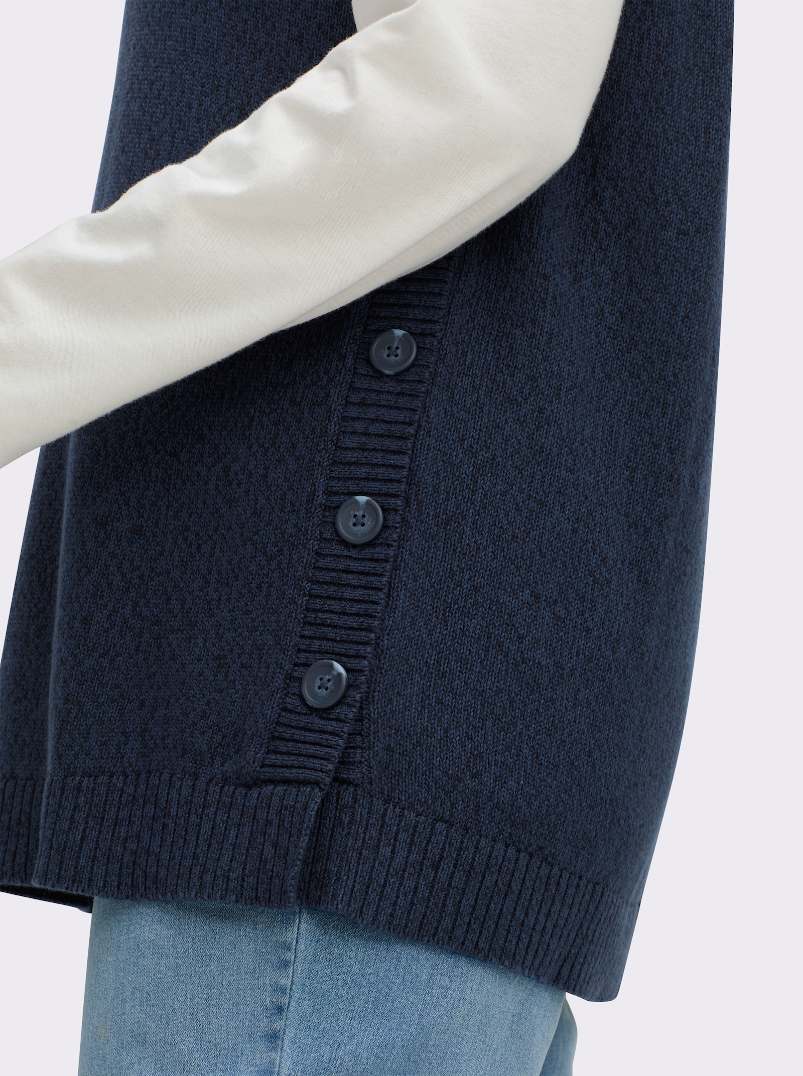 sheego Slip-over met zijsplitten met knoop - dark-blue gemêleerd