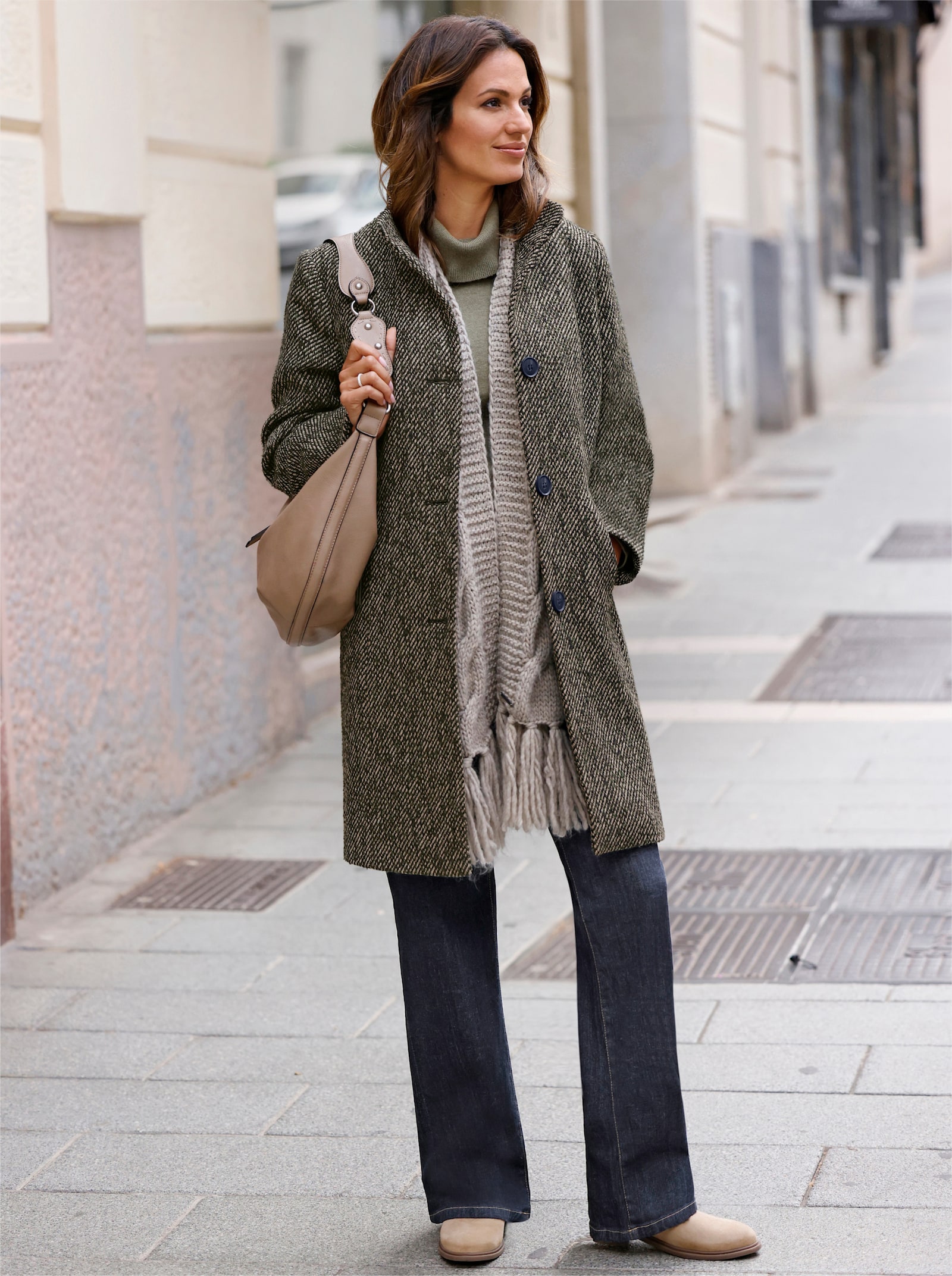 Kurzmantel mit Multicolor-Garn - oliv-marine-gemustert