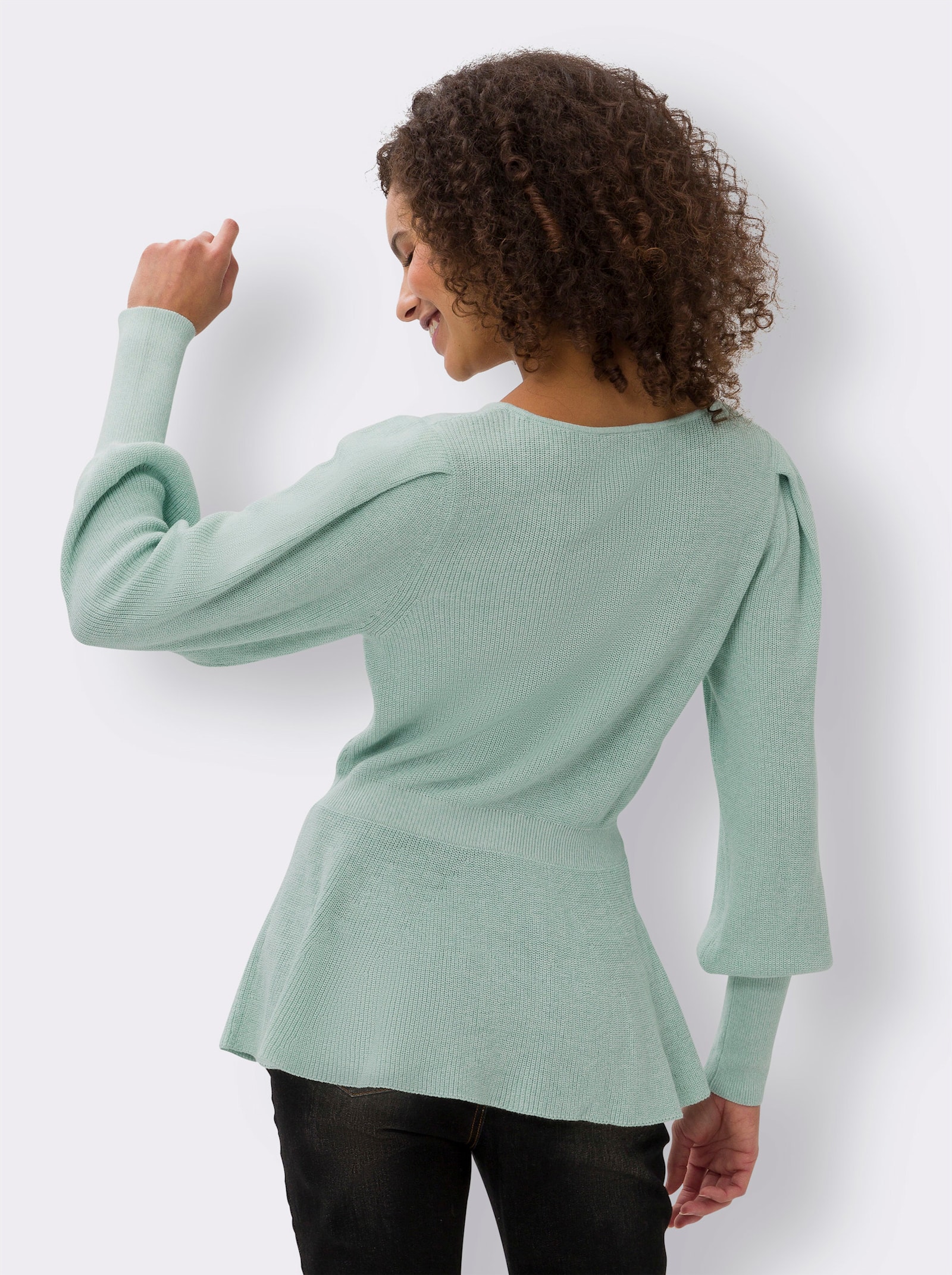 heine Rundhalspullover mit Einstrickmuster in Gürteloptik - kalkmint-ecru-meliert