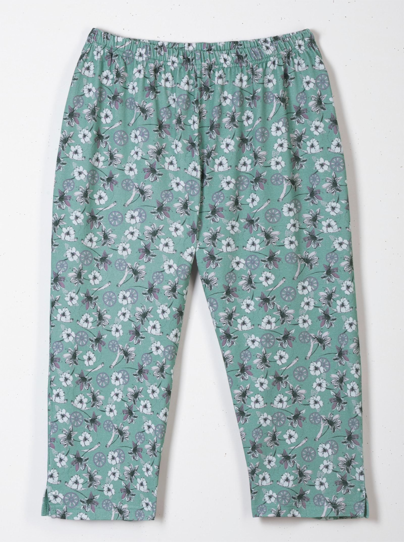 Capri-Schlafanzug mit platziertem Blumendruck - salbei-bedruckt