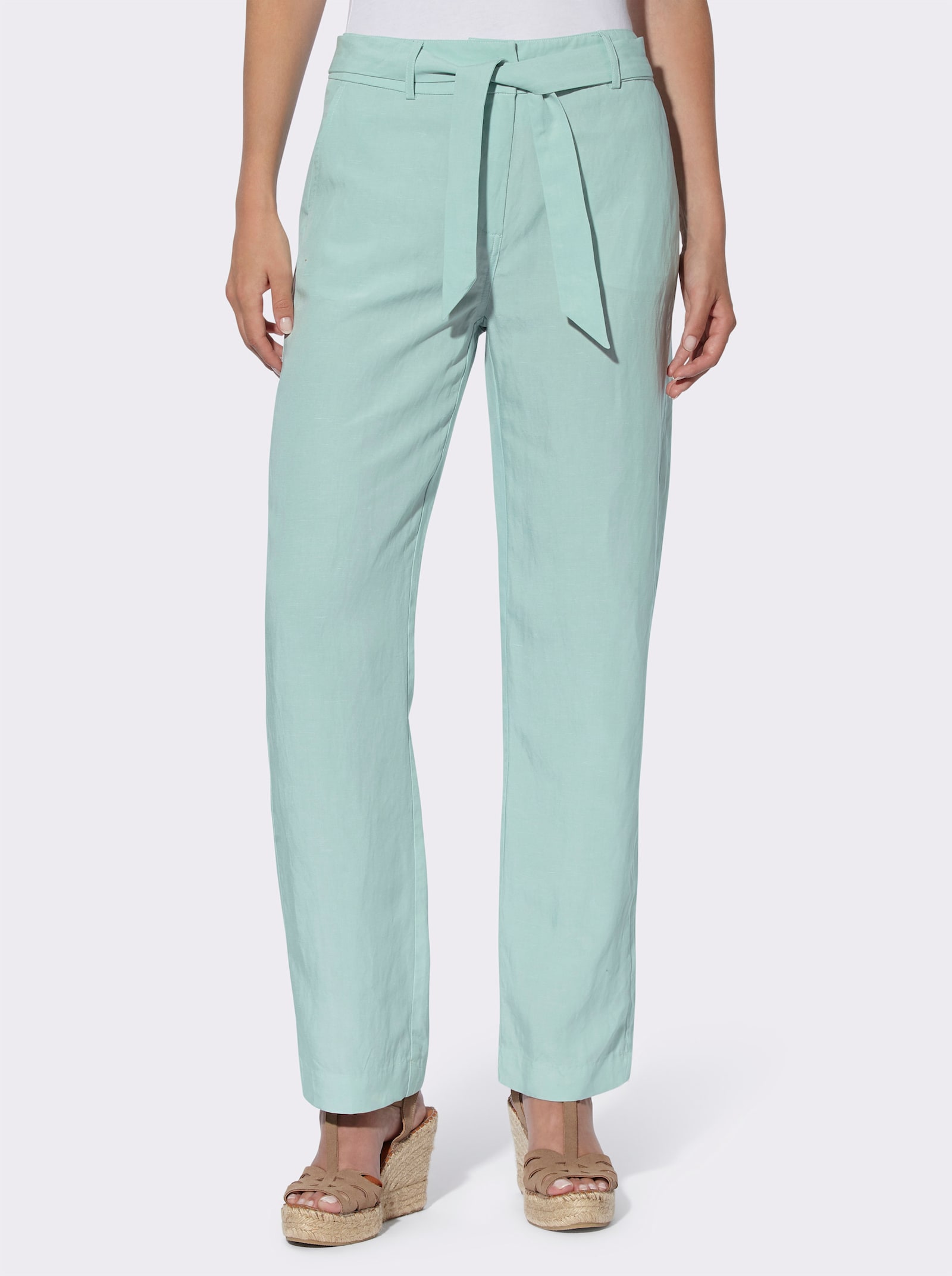 heine Leinenhose mit Bindegürtel - kalkmint