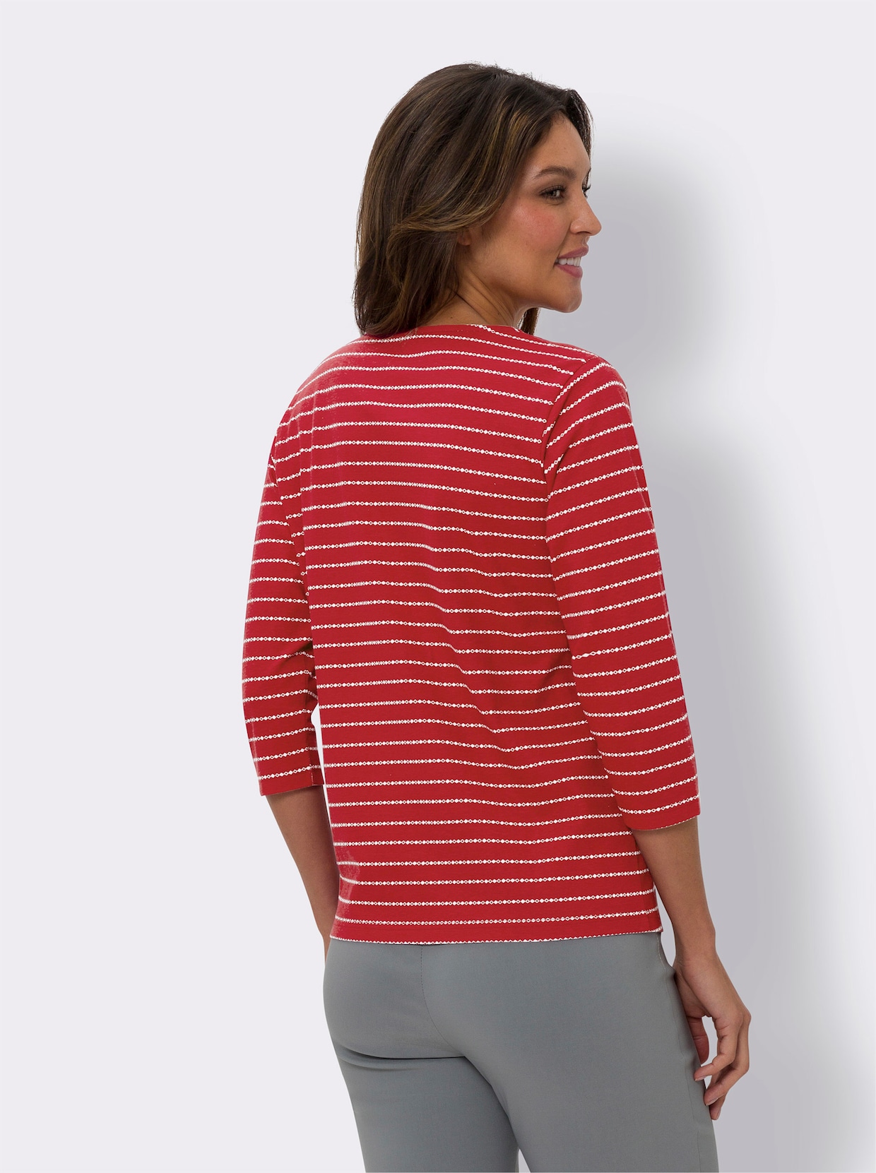 Shirt met ronde hals - rood/ecru bedrukt