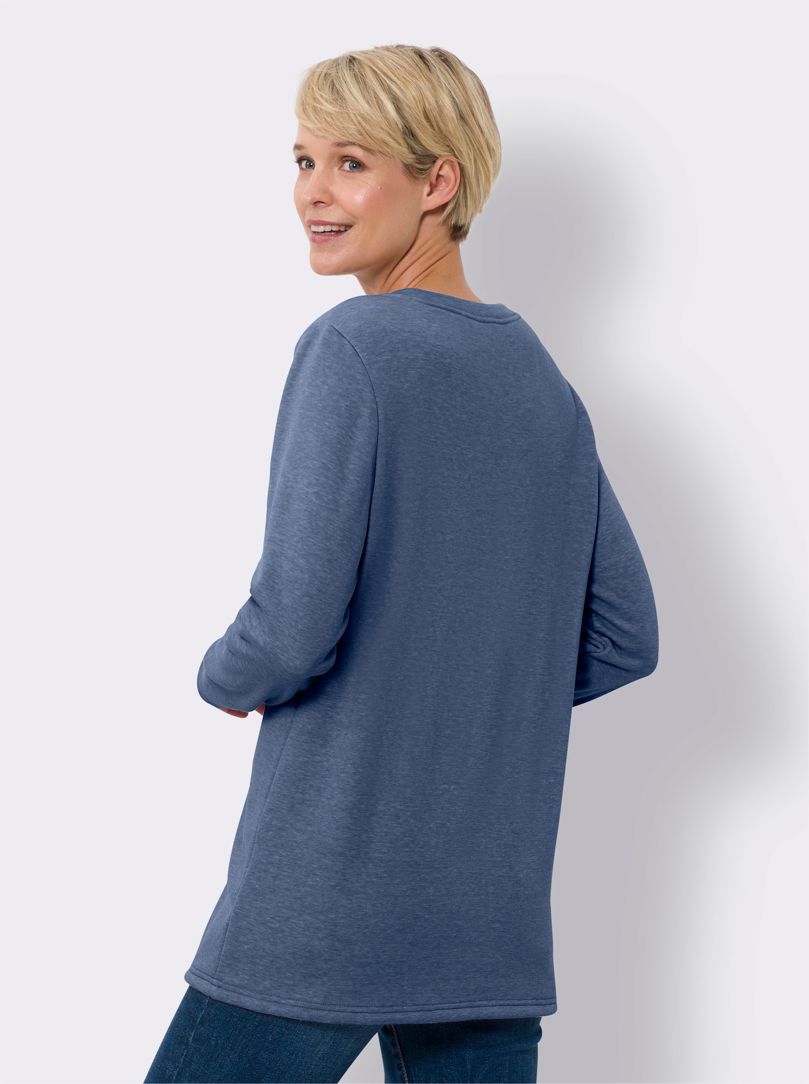 Longshirt mit Teddy-Fleece innen - jeansblau-meliert