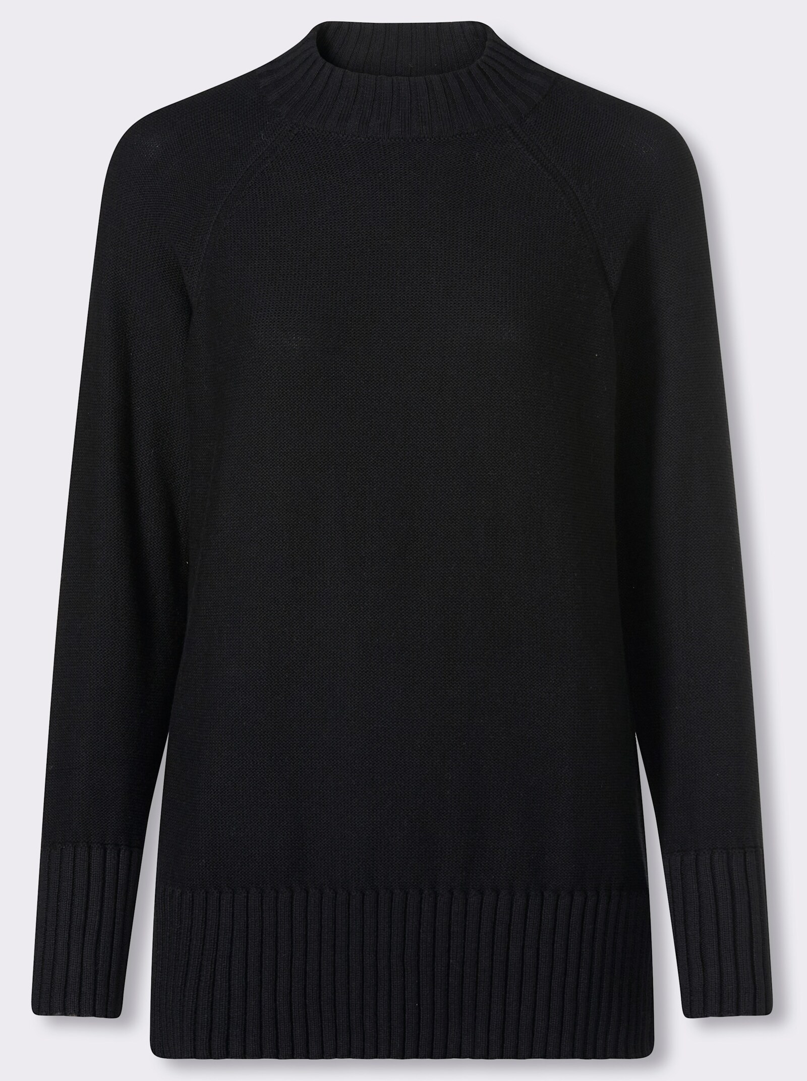 Stehkragenpullover mit Zierknopfleiste hinten - schwarz
