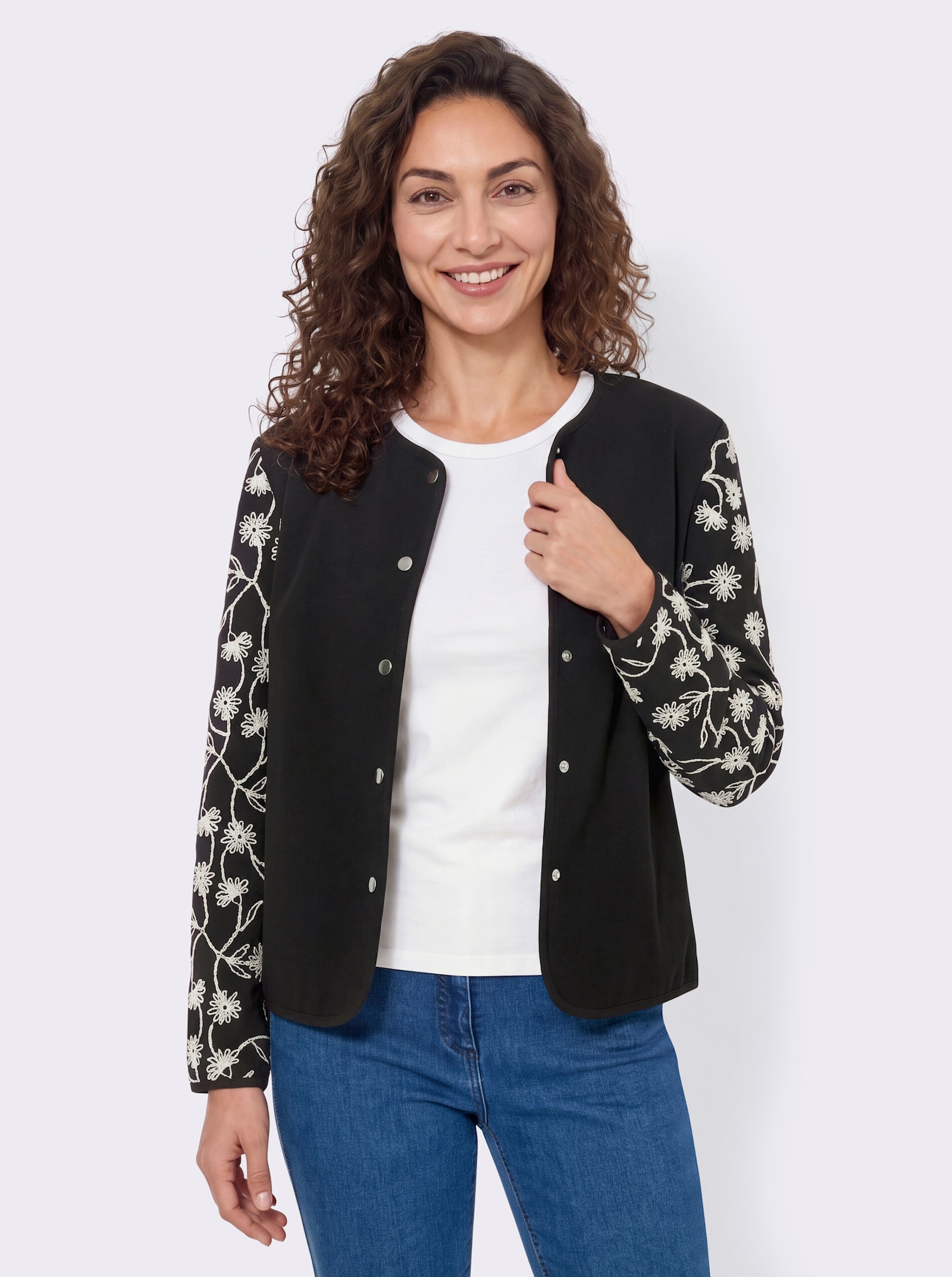 Blazer mit Blumenstickerei - schwarz-champagner