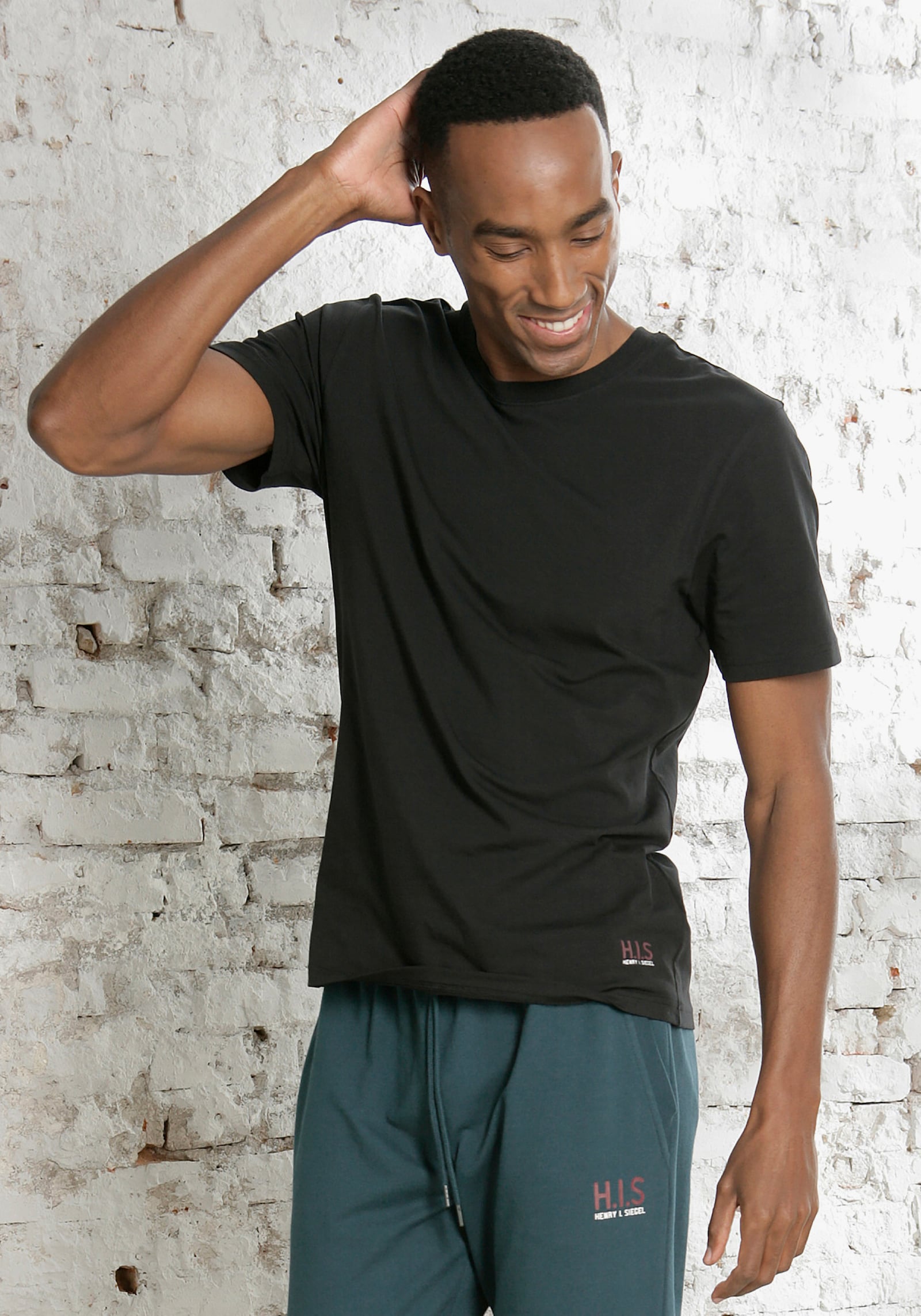 H.I.S T-Shirt - bordeaux, schwarz, weiß