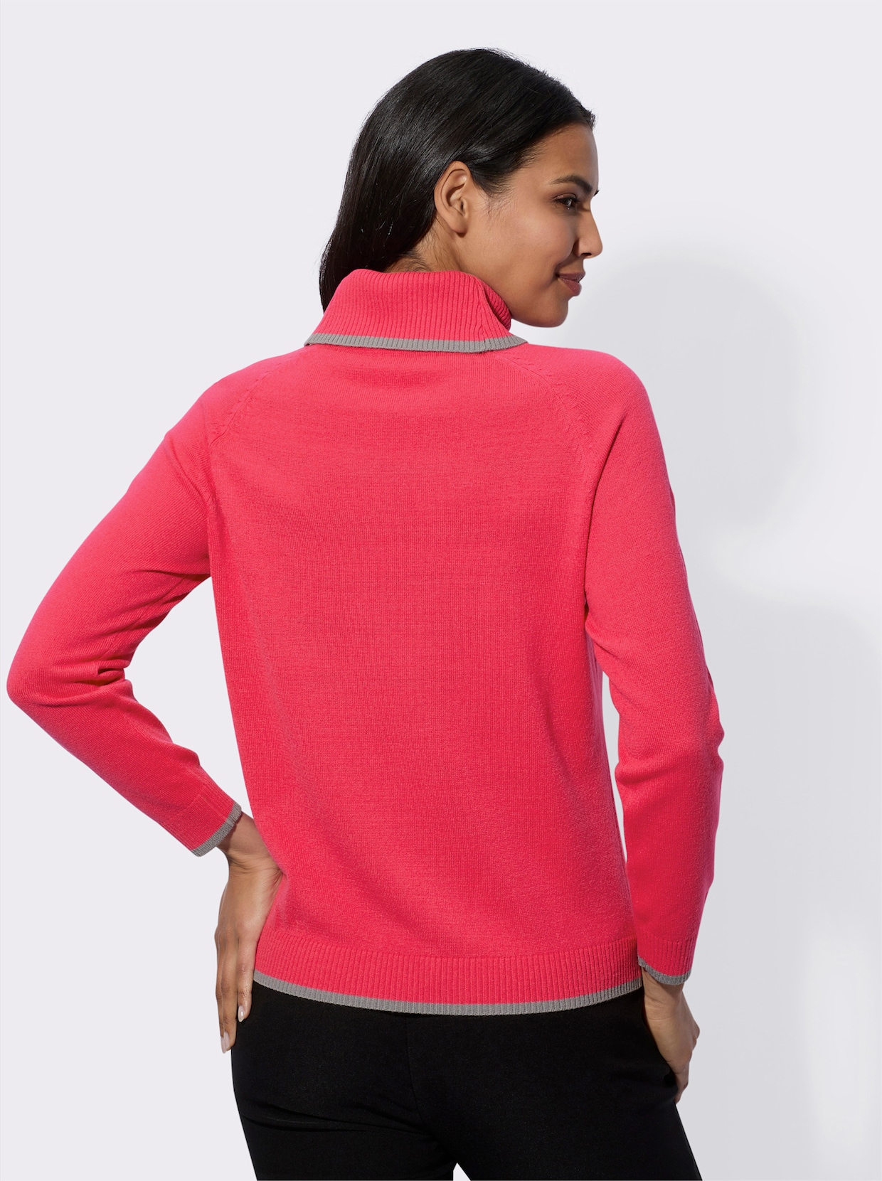 Rollkragenpullover - pink-grau