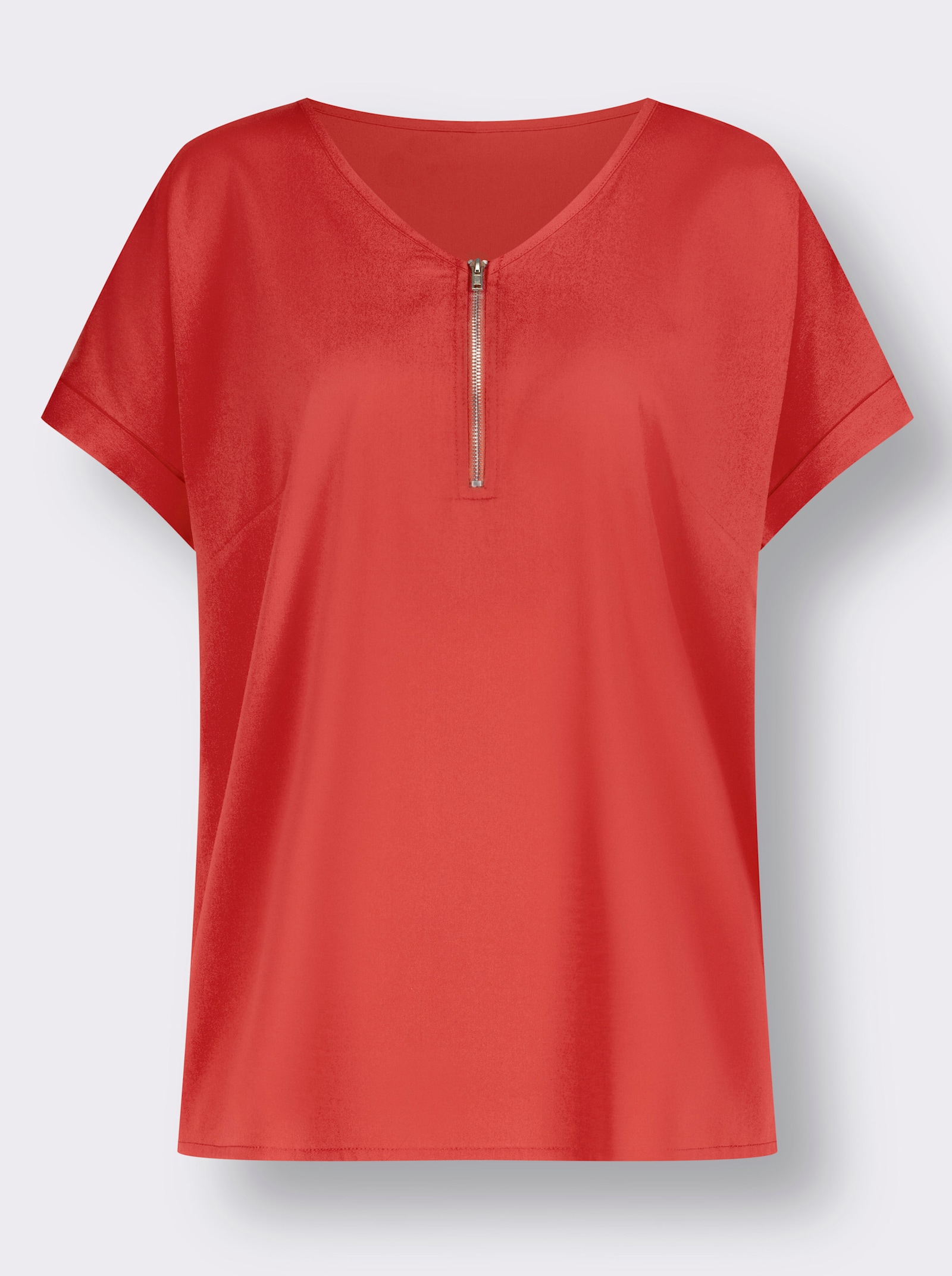 Navlékací halenka se zapínáním na zip ve výstřihu - jahodová