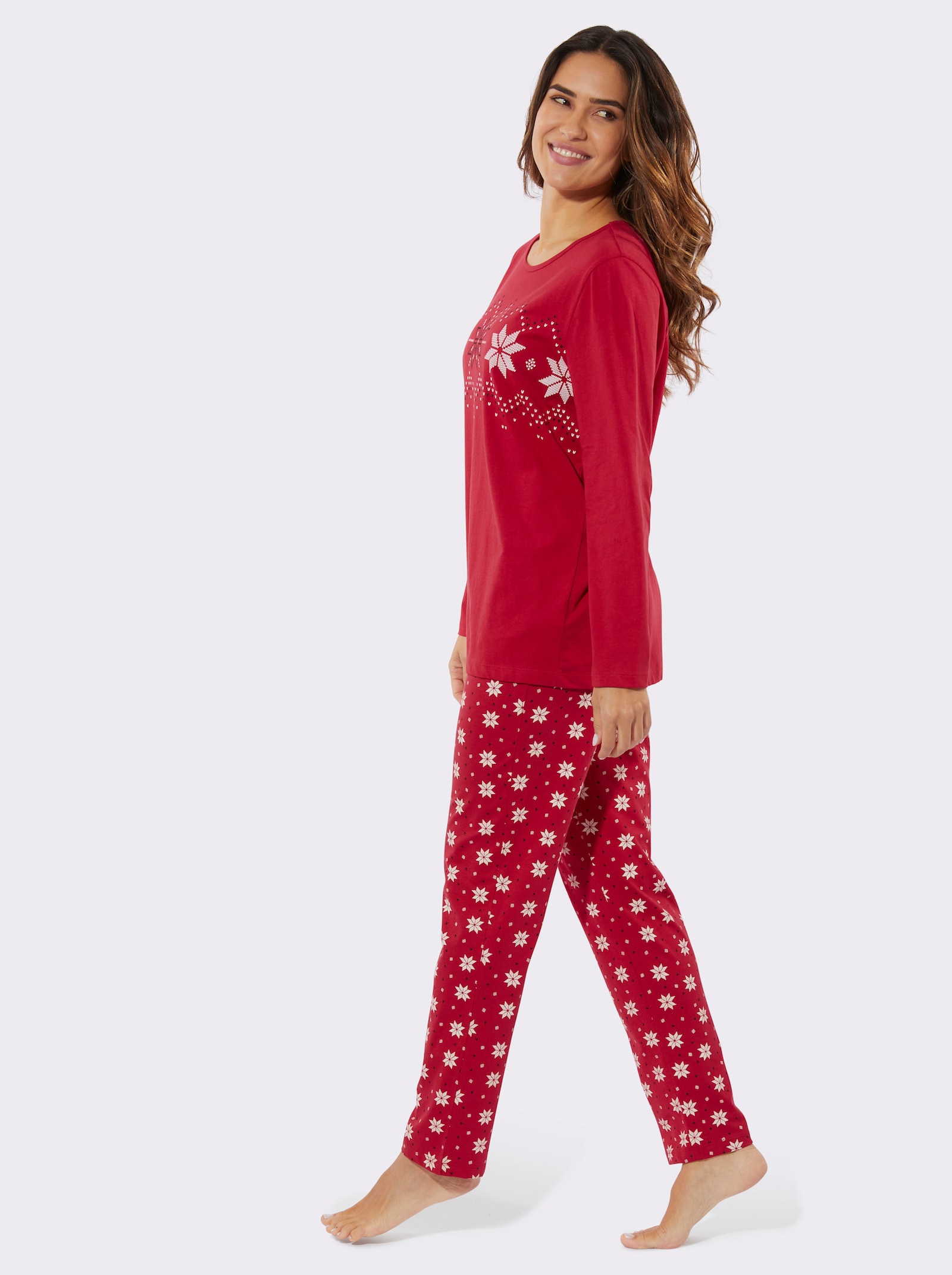 Pyjama met Noors patroon - rood/ecru bedrukt