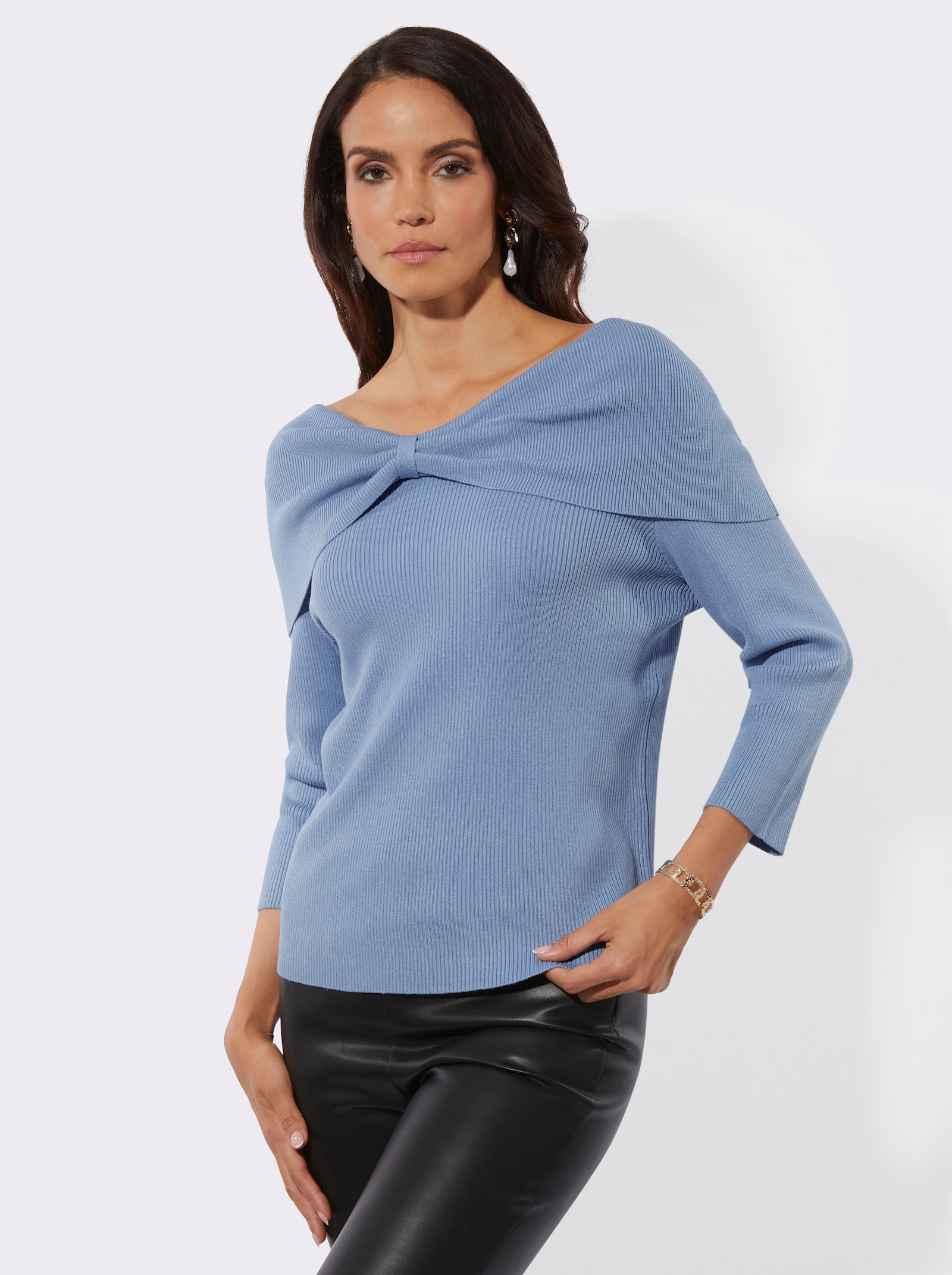 Carmenpullover mit 3/4-Ärmeln - bleu