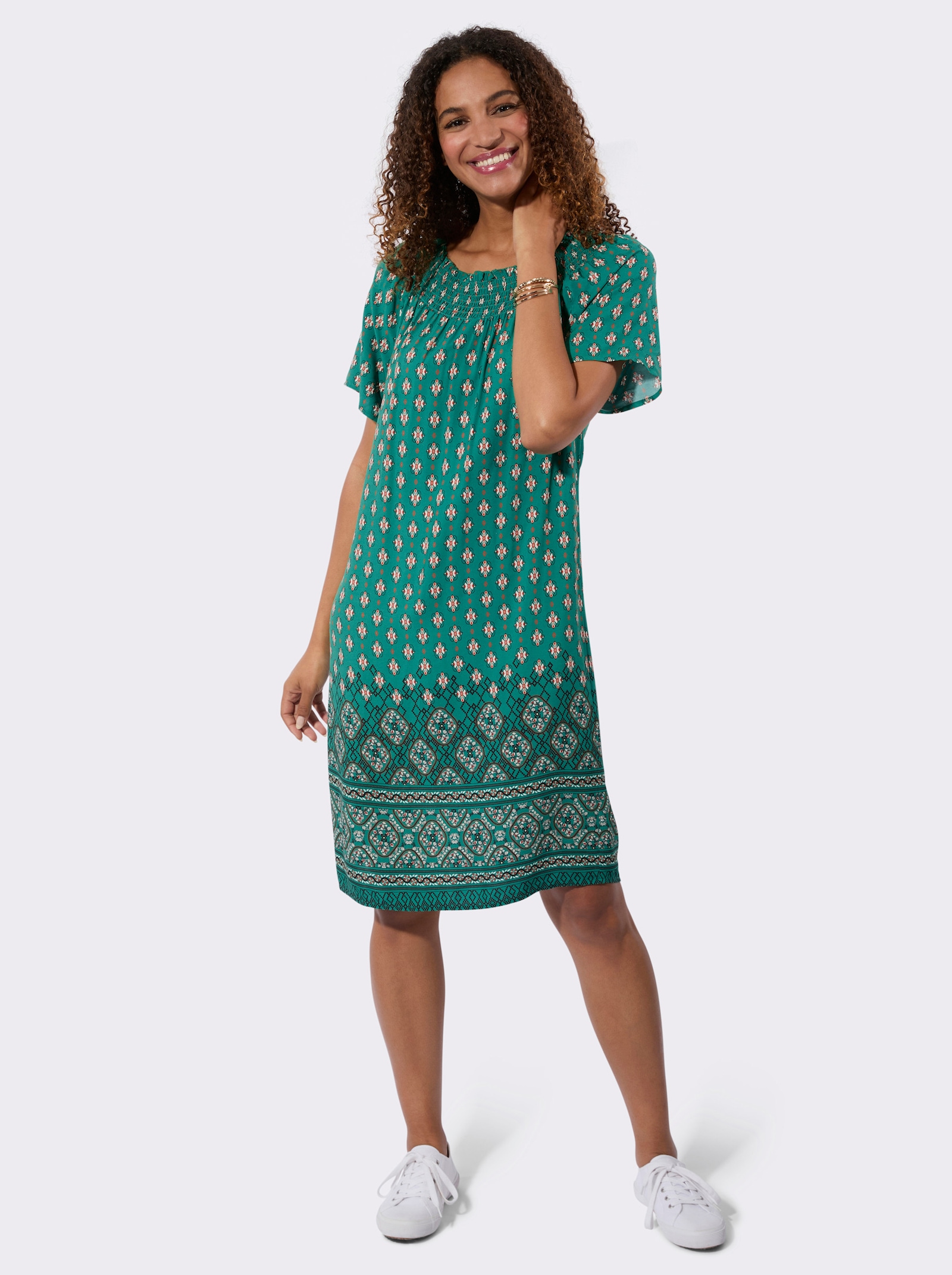 Druckkleid mit Bordürendruck - grün-bedruckt