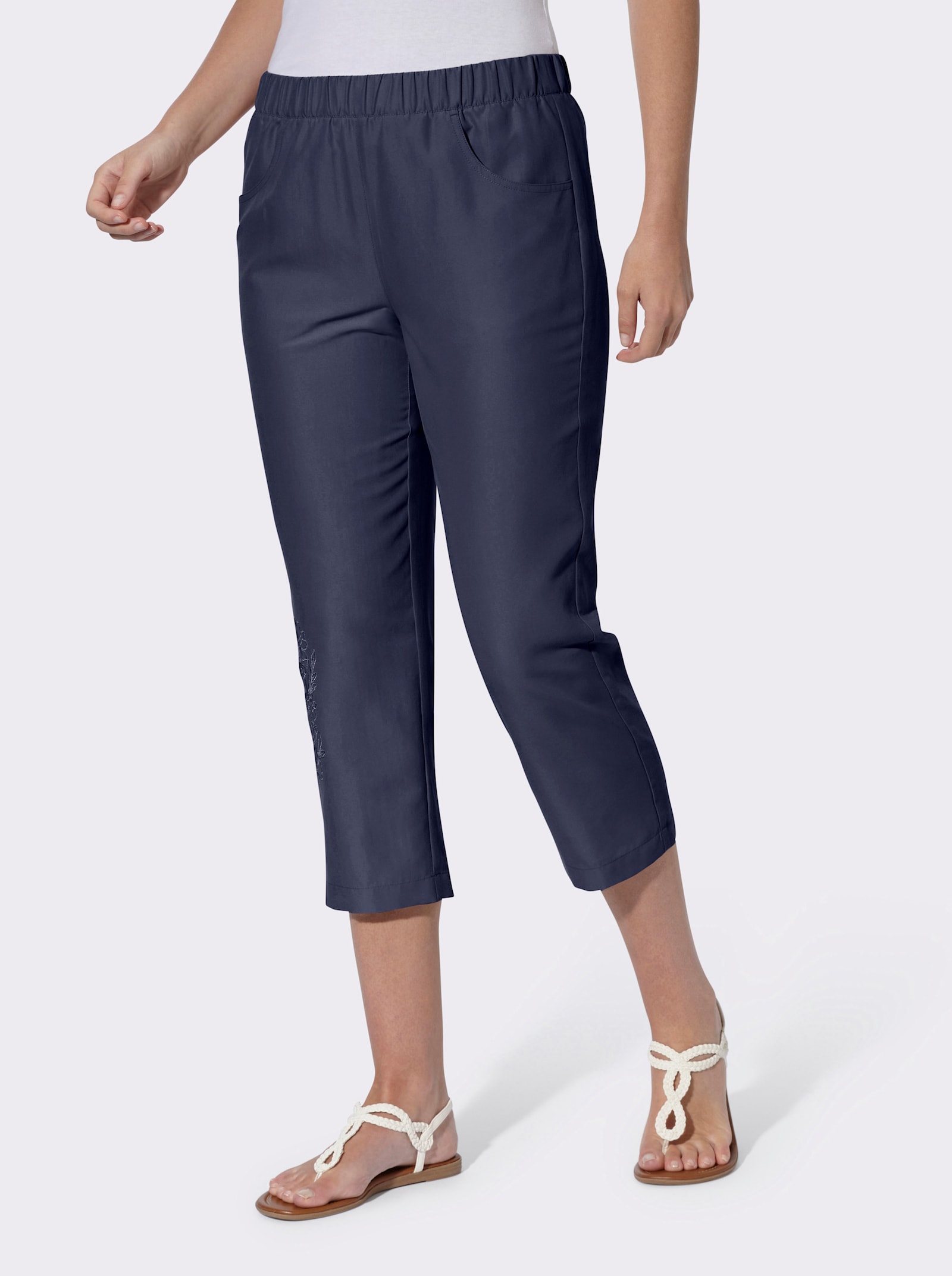3/4-broek van microgaren, borduursel - marine