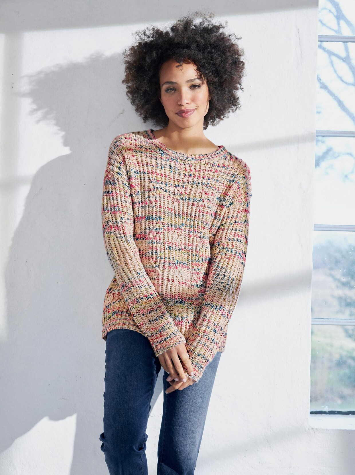 Linea Tesini Pullover - elfenbein-petrol-gemustert