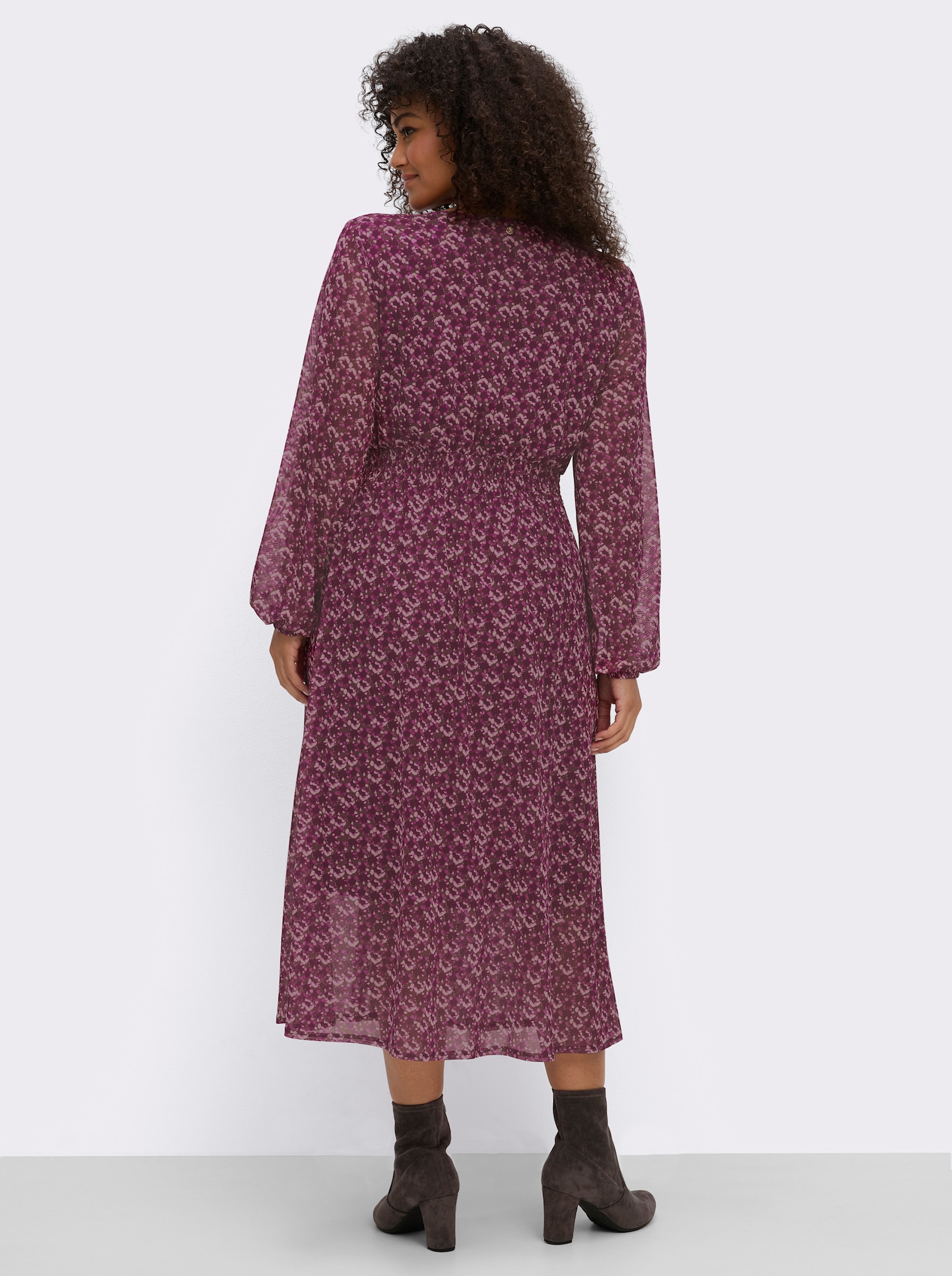 sheego Blumenkleid aus Mesh - burgund-schoko-bedruckt