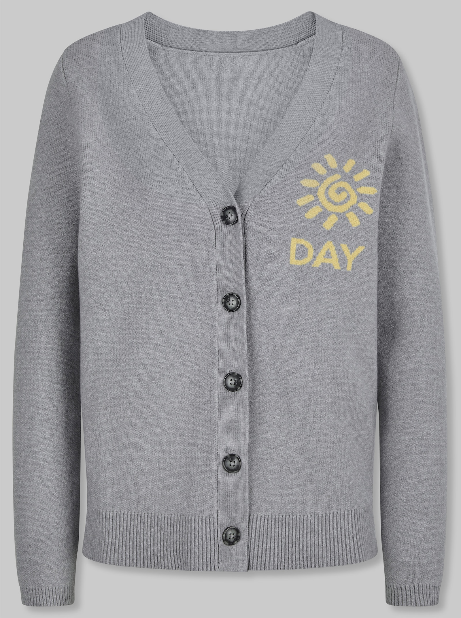 heine Strickjacke mit Jacquard-Schriftzug - steingrau-meliert