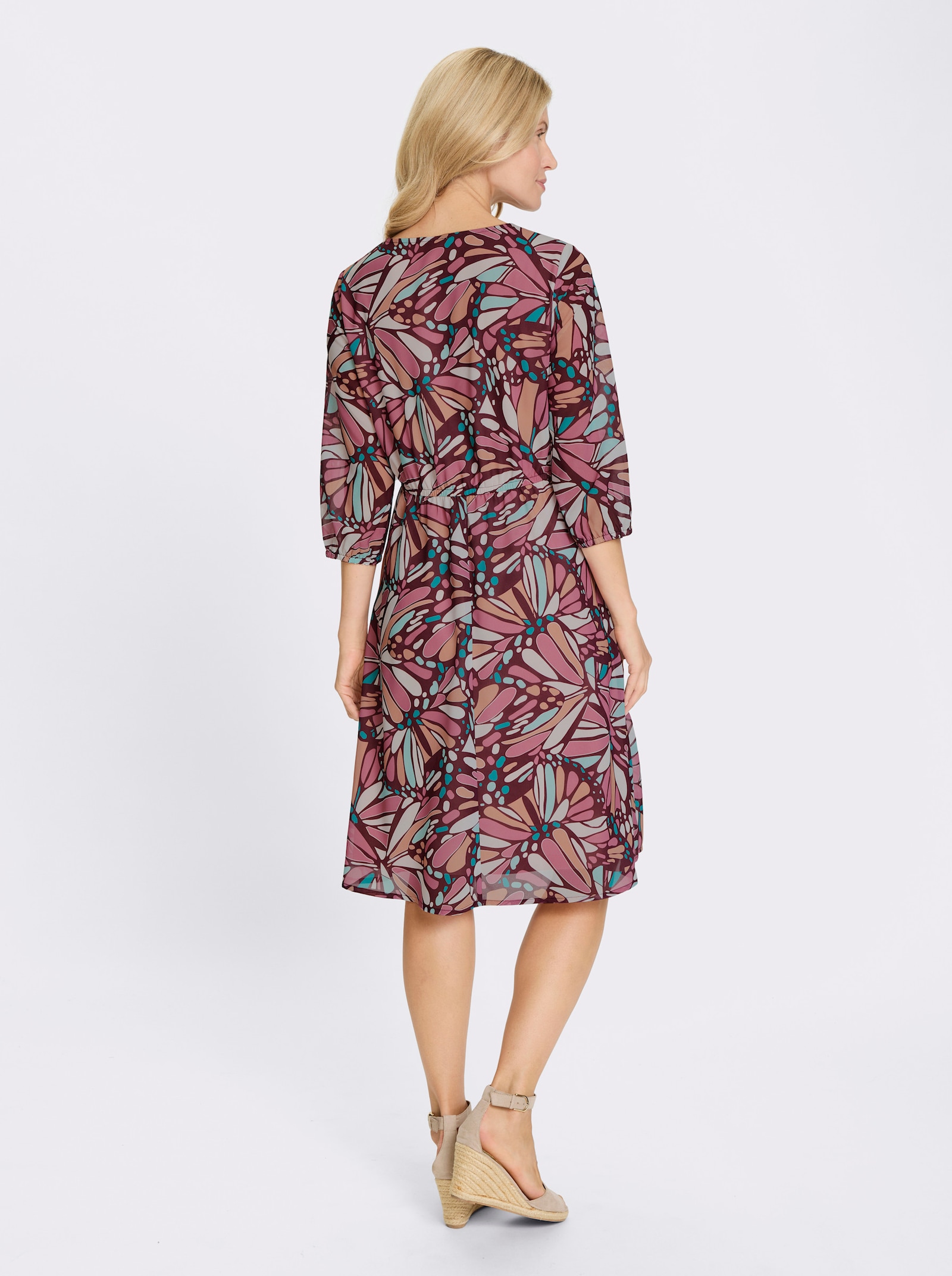 Druckkleid aus Georgette, gefüttert - altrosa-türkis-bedruckt
