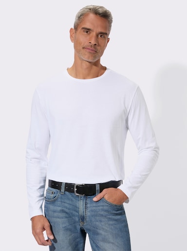 Tričko s dlouhým rukávem z čisté bavlny - bílá