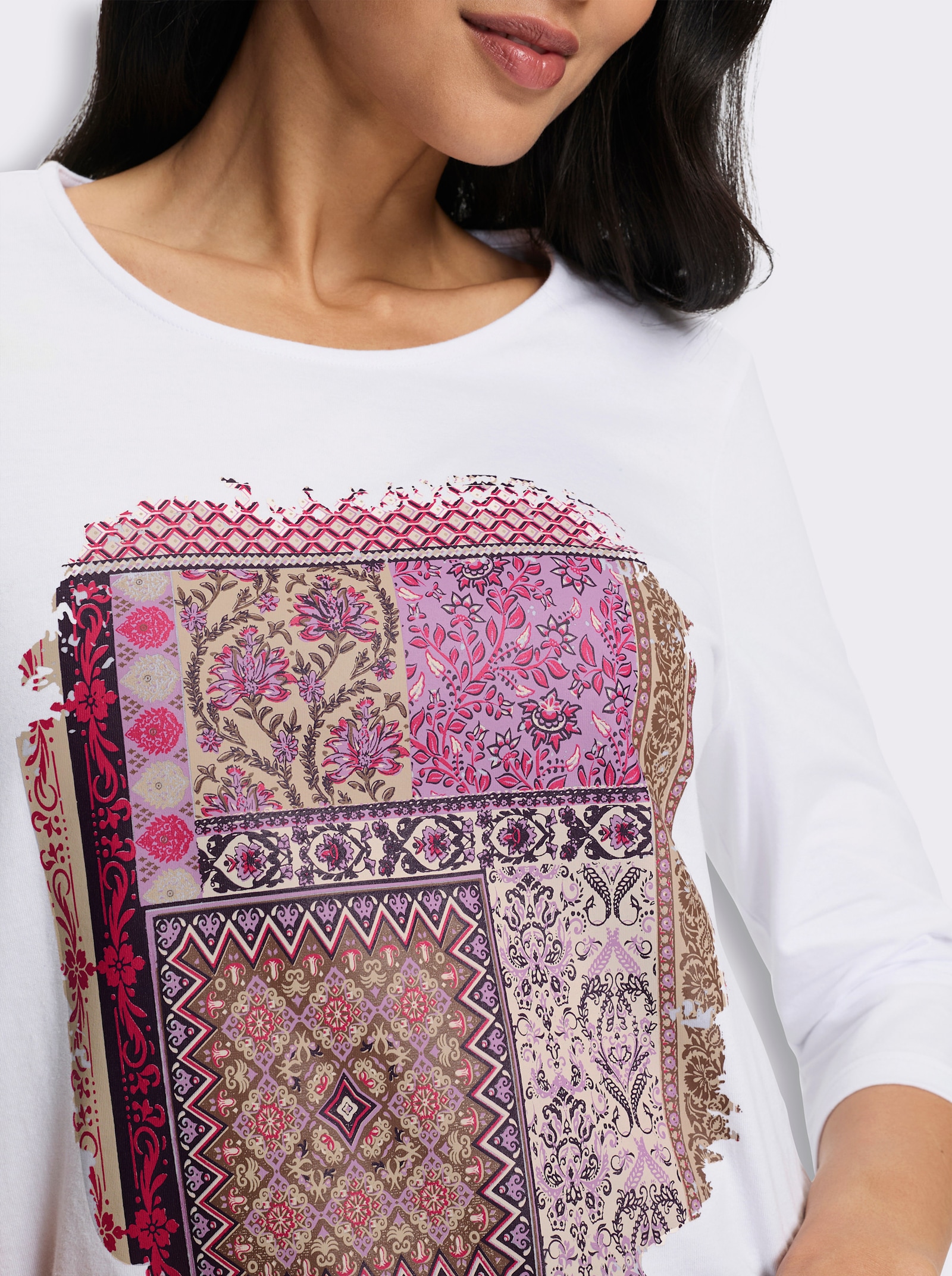 3/4-Arm-Shirt mit Patchwork-Muster - weiß-traube