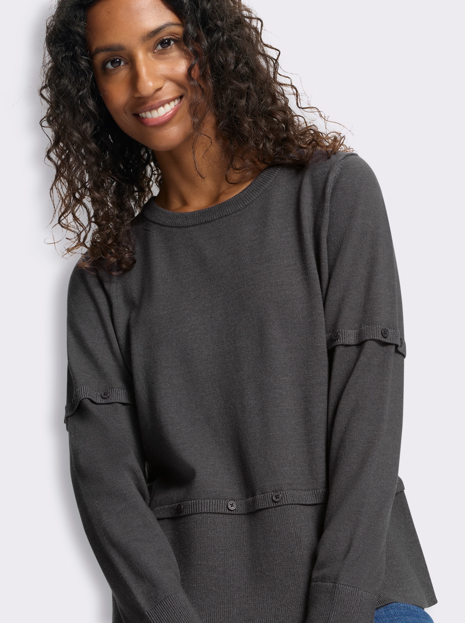 heine 2-in-1-Pullover mit Zierknopfleiste - anthrazit-meliert