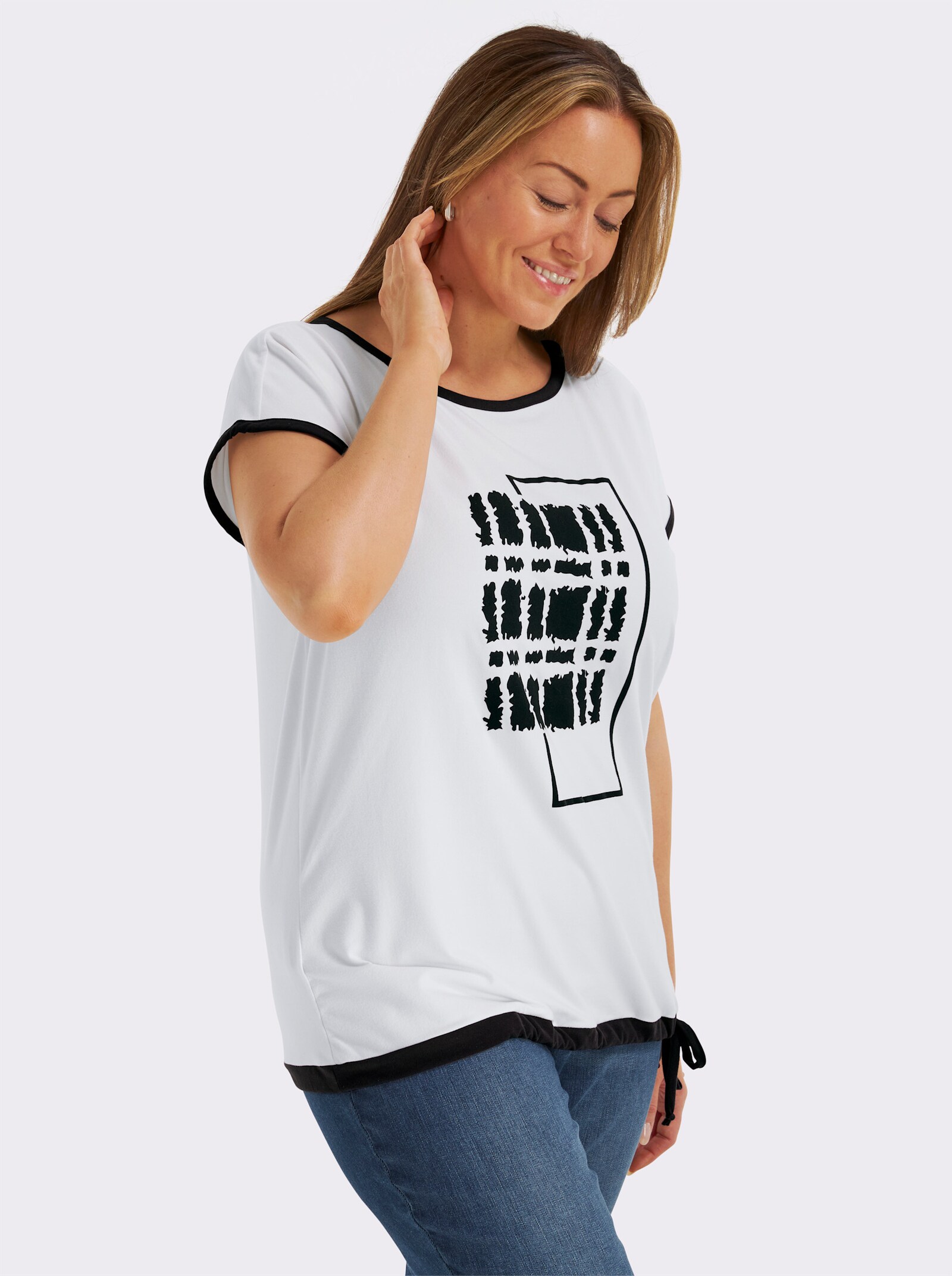 Print-Shirt mit U-Boot-Ausschnitt - ecru